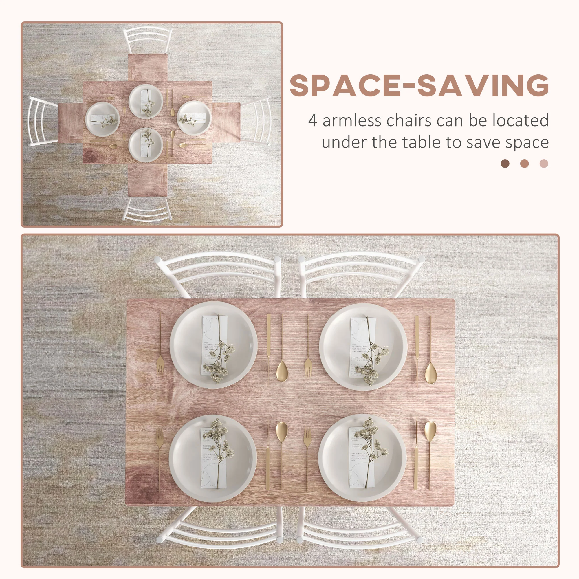 5 Piece Dining Table and Chairs Set w/ Steel Frame Space Saving Table & 4 Chairs, White - Image 7