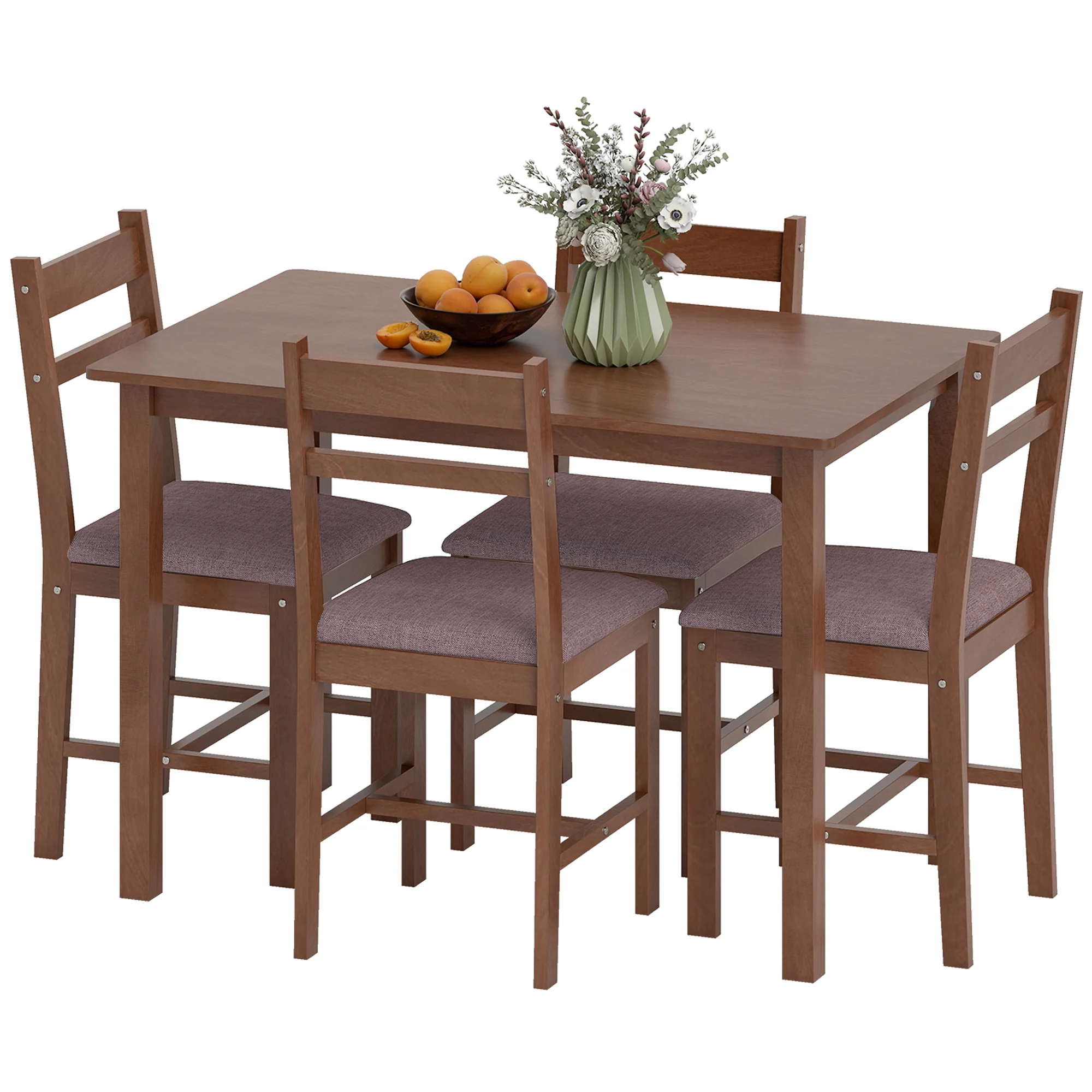 5-Piece Farmhouse Dining Table Set for 4 with Upholstered Chairs in Light Brown - Image 2