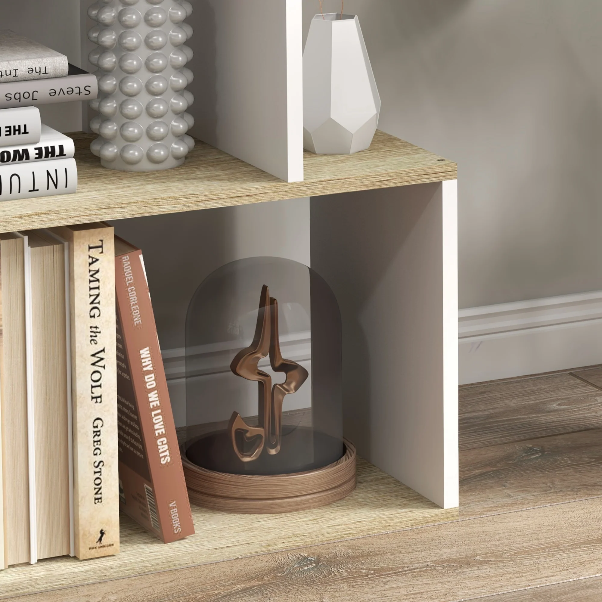 5-Tier Bookshelf, Geometric S Shaped Bookcase, Tall Narrow Display Shelf for for Living Room, Study Room, Home Office, White - Image 10