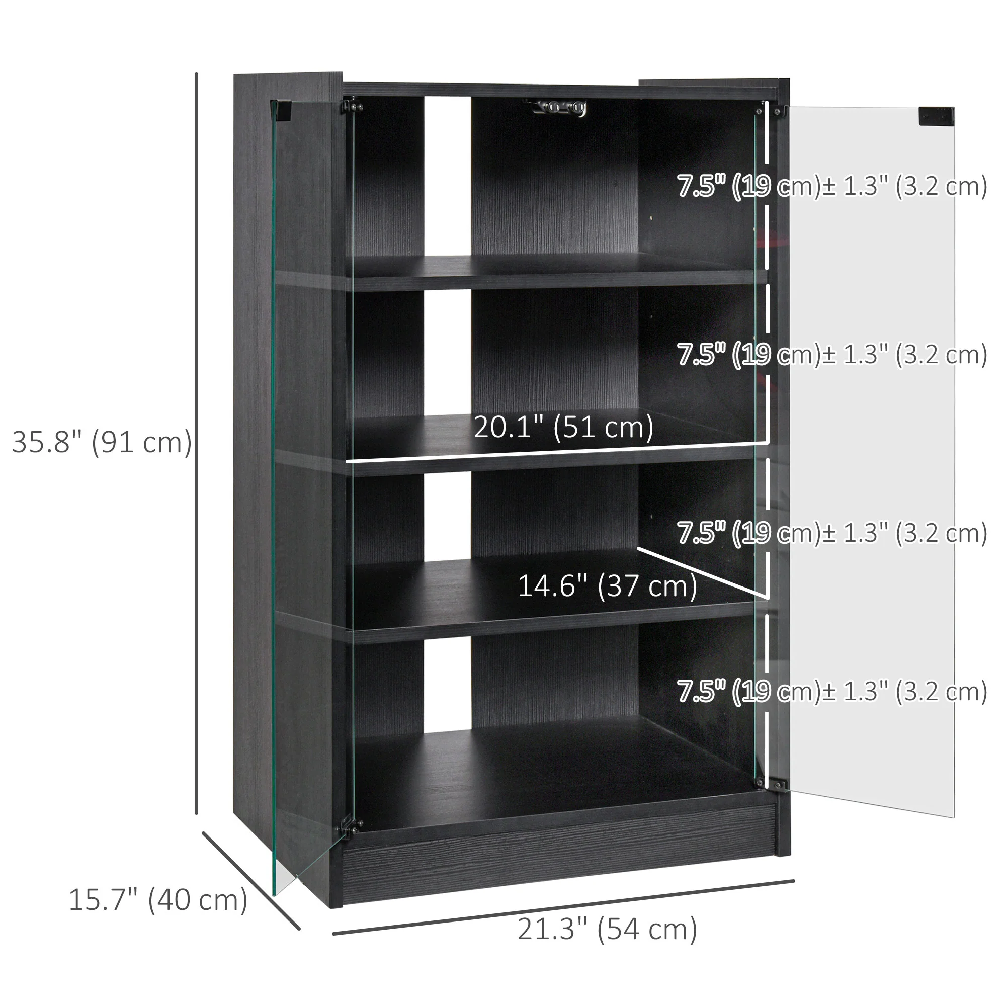 5-Tier Media Storage Cabinet with 3 Adjustable Shelves & Tempered Doors, Distressed Black - Image 5