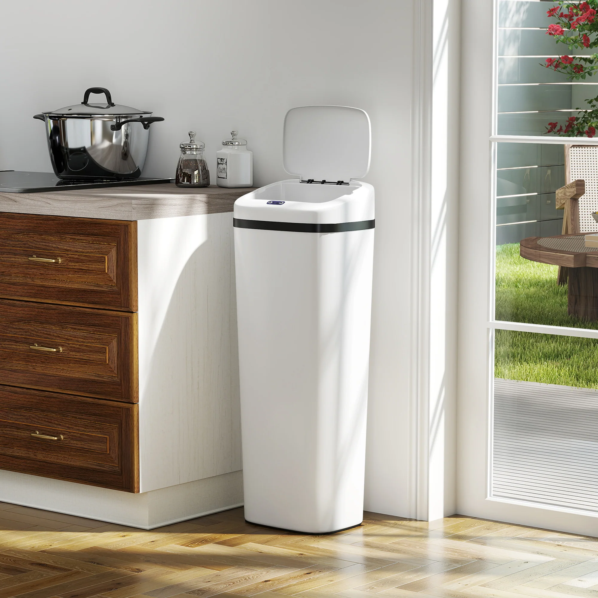 50L Sensor Bin, Stainless Steel Automatic Touchless Slim Kitchen Bin with Dual-Mode Opening, Battery Operated, White - Image 11