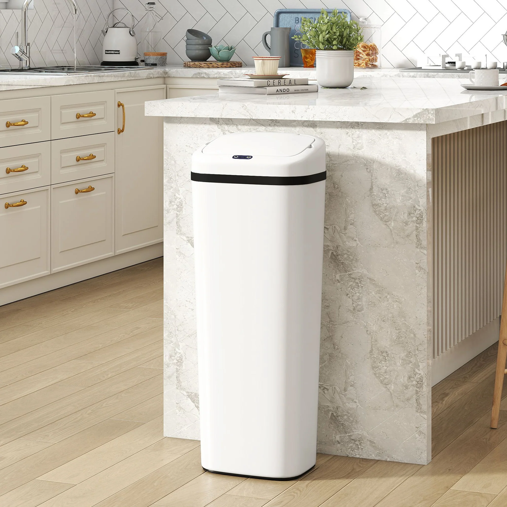 50L Sensor Bin, Stainless Steel Automatic Touchless Slim Kitchen Bin with Dual-Mode Opening, Battery Operated, White - Image 4