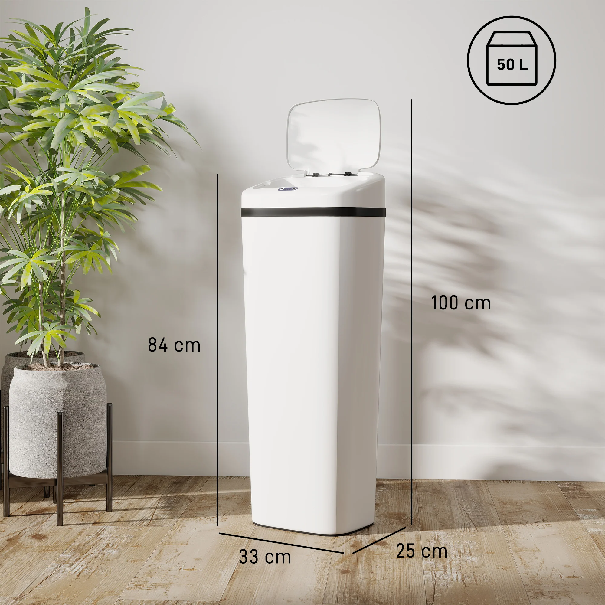50L Sensor Bin, Stainless Steel Automatic Touchless Slim Kitchen Bin with Dual-Mode Opening, Battery Operated, White - Image 5
