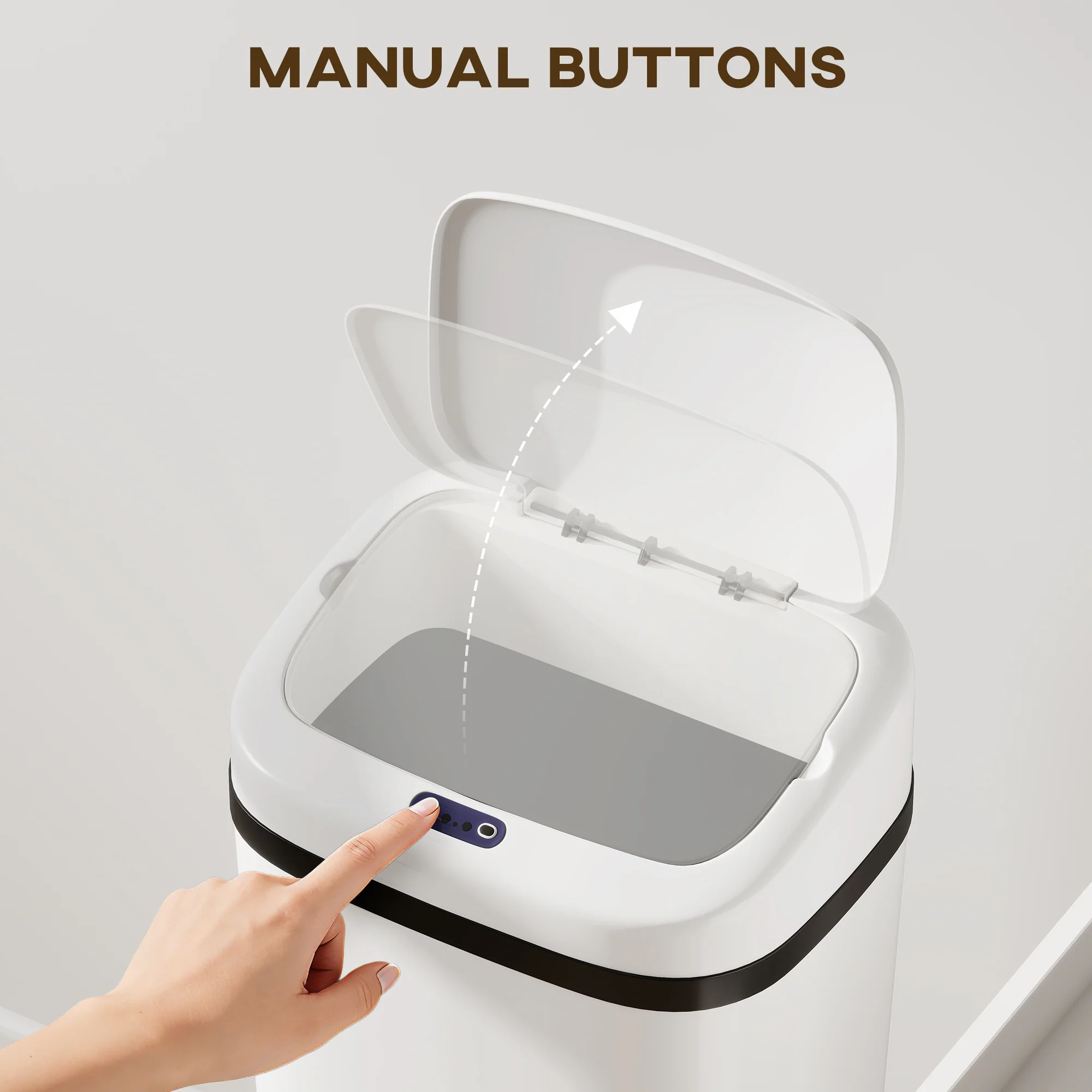 50L Sensor Bin, Stainless Steel Automatic Touchless Slim Kitchen Bin with Dual-Mode Opening, Battery Operated, White - Image 7