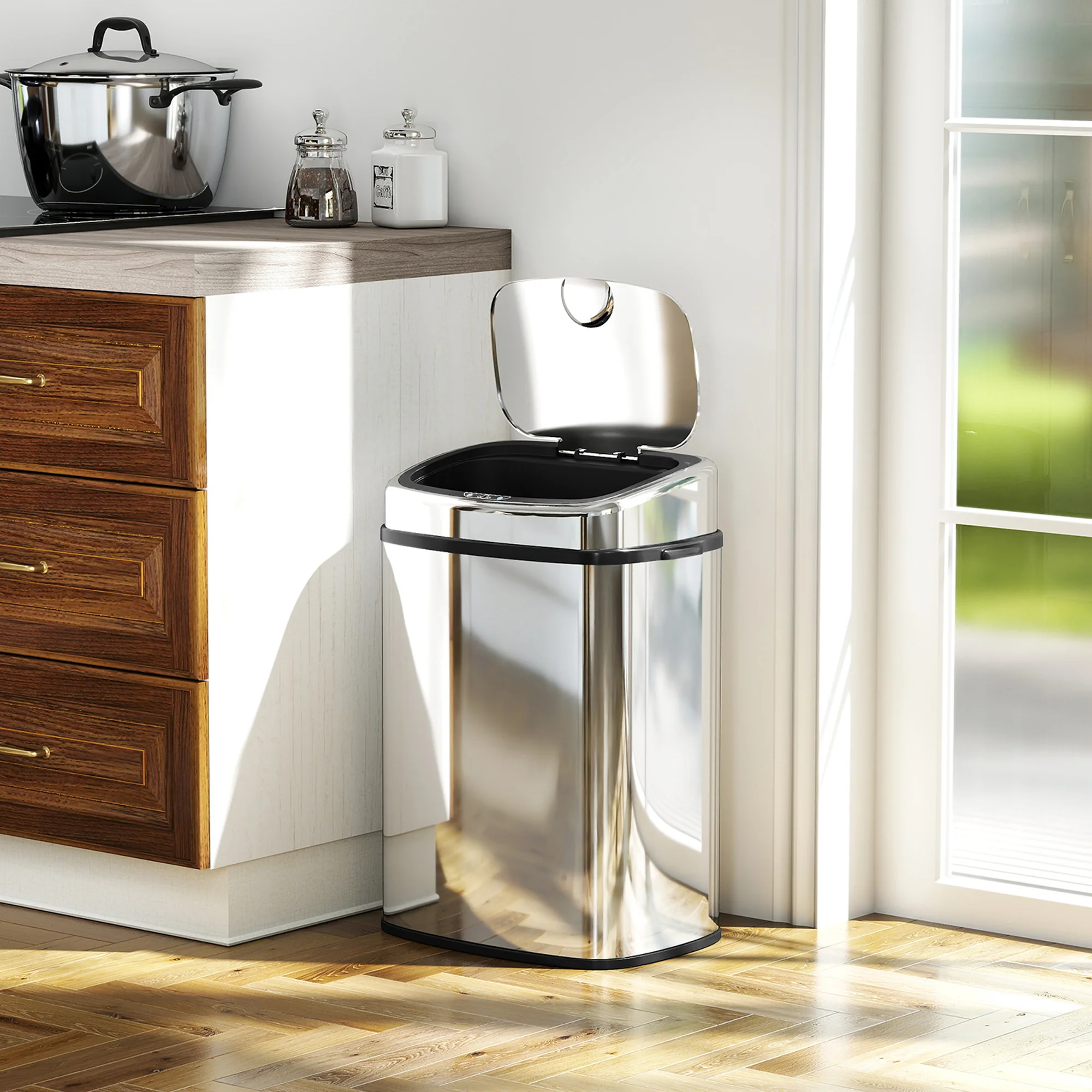 50L Sensor Bin with Soft-Close Lid, Automatic Touchless Motion Sensor Kitchen Bin with Fingerprint Resistant Stainless Steel for Hygienic Gyms, Home Office Use, Silver Tone - Image 4