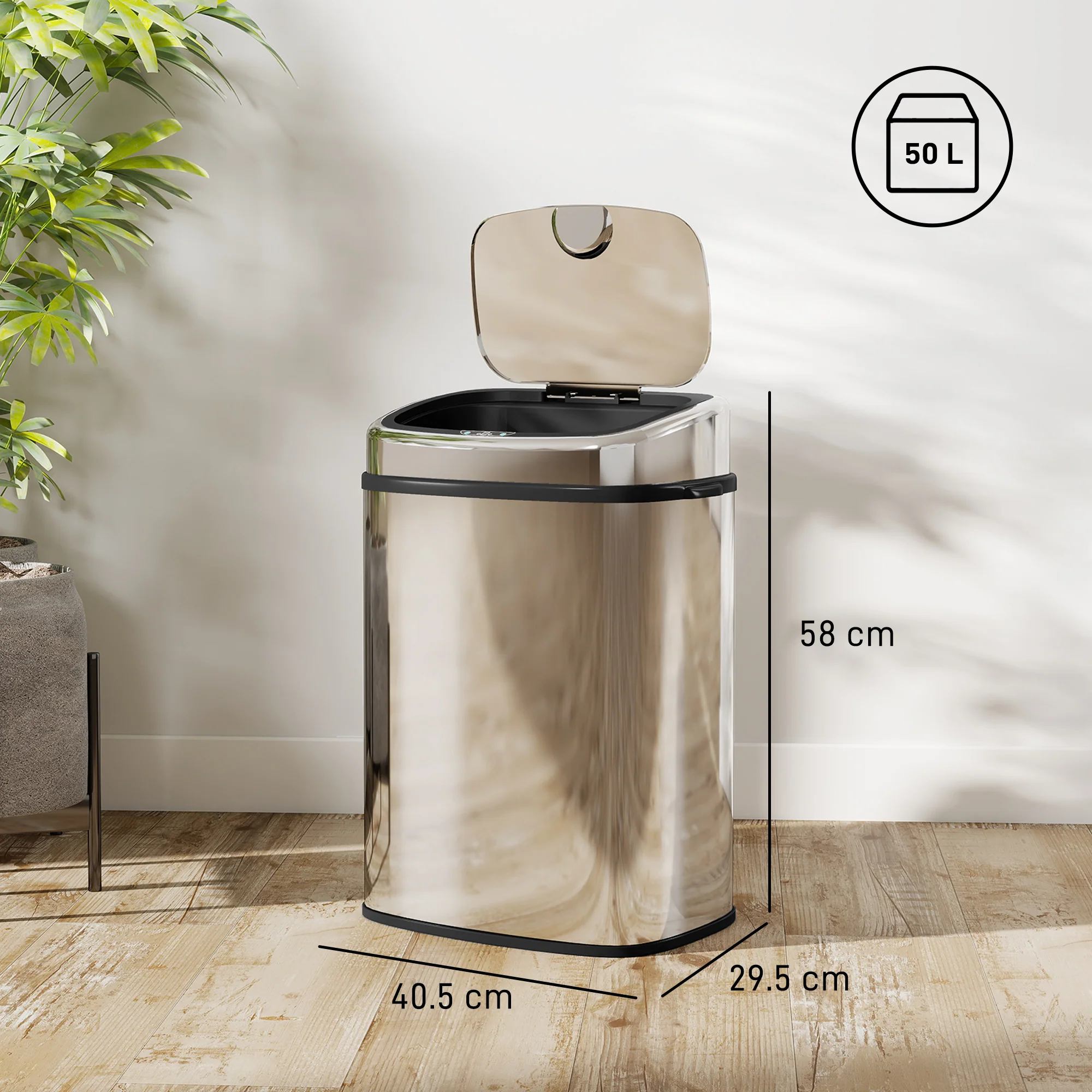 50L Sensor Bin with Soft-Close Lid, Automatic Touchless Motion Sensor Kitchen Bin with Fingerprint Resistant Stainless Steel for Hygienic Gyms, Home Office Use, Silver Tone - Image 5