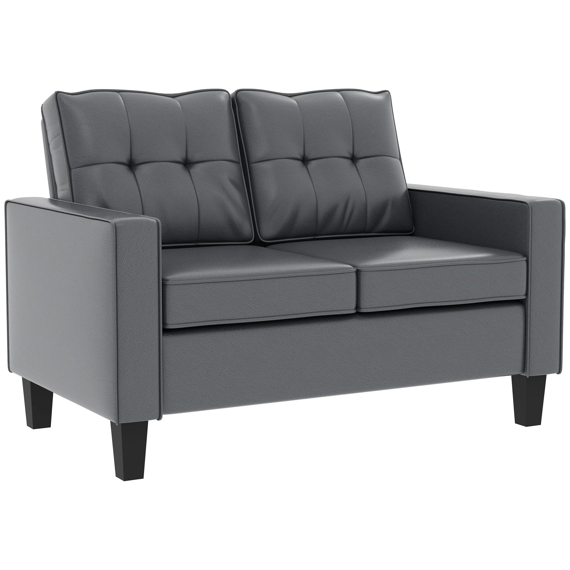 51" PU Leather Loveseat with Tufted Backrest and Sponge Padded Cushion, Grey - Image 2