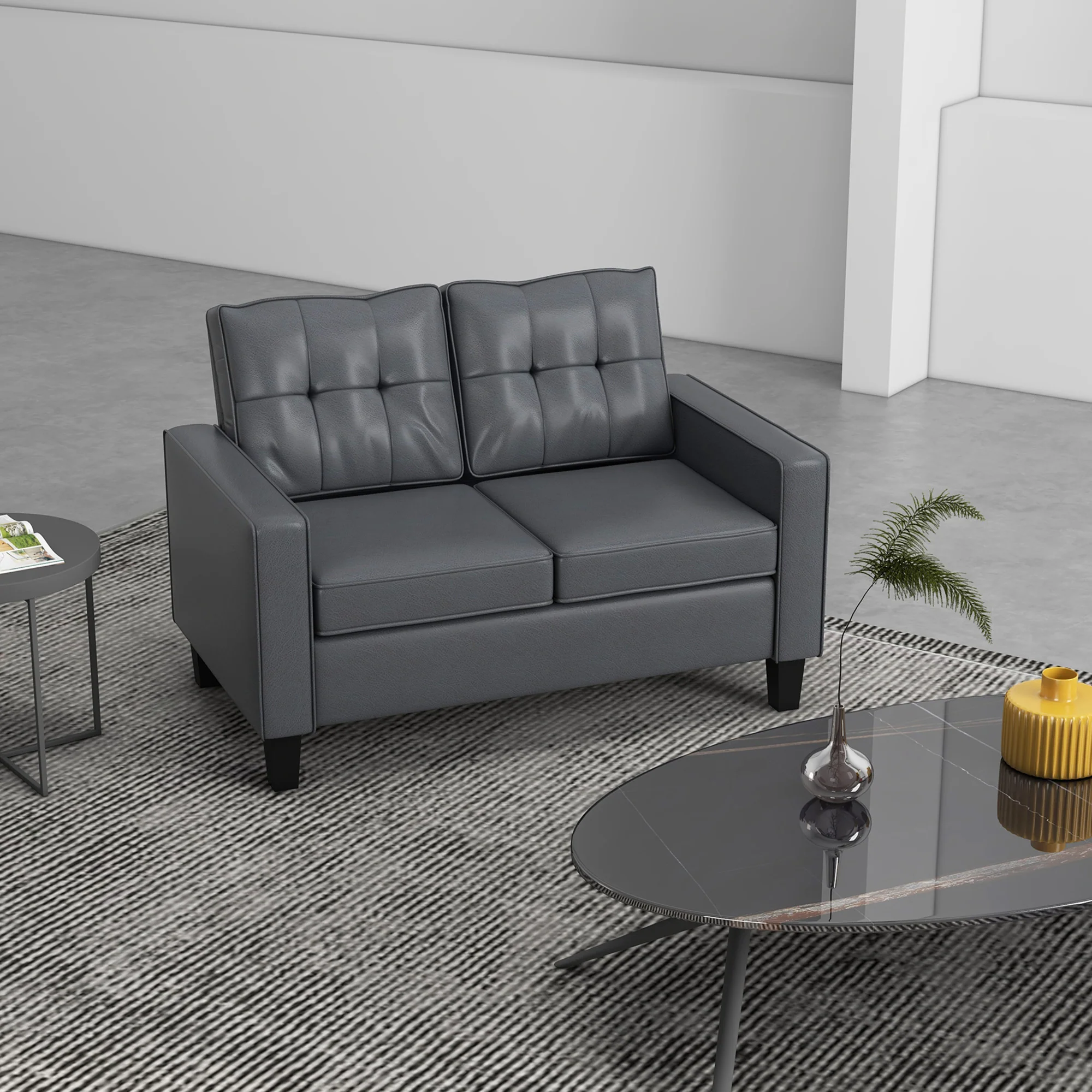 51" PU Leather Loveseat with Tufted Backrest and Sponge Padded Cushion, Grey - Image 3