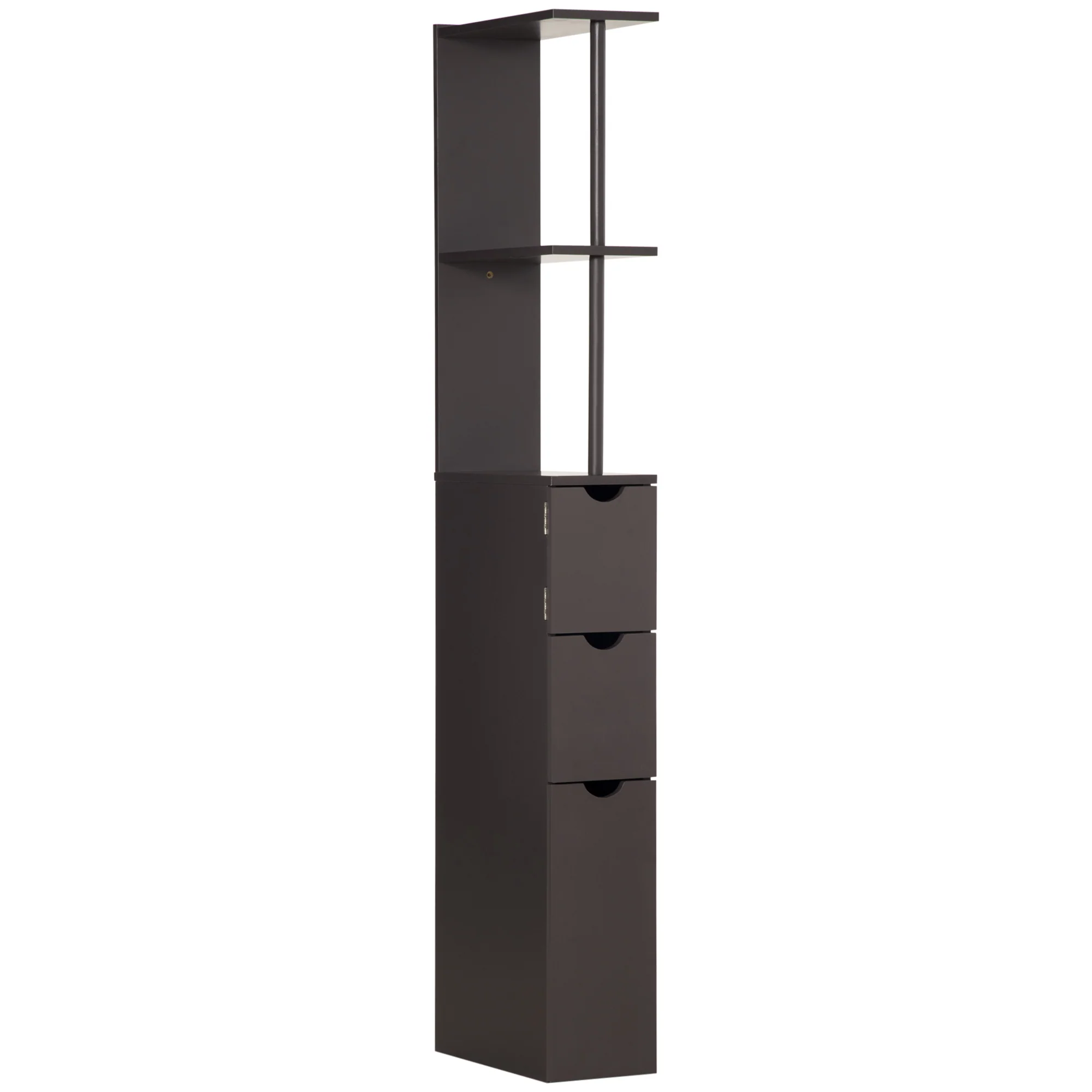 54" Tall Bathroom Storage Cabinet, Freestanding Linen Tower w/ 2 Tier Shelf & Drawers, Brown