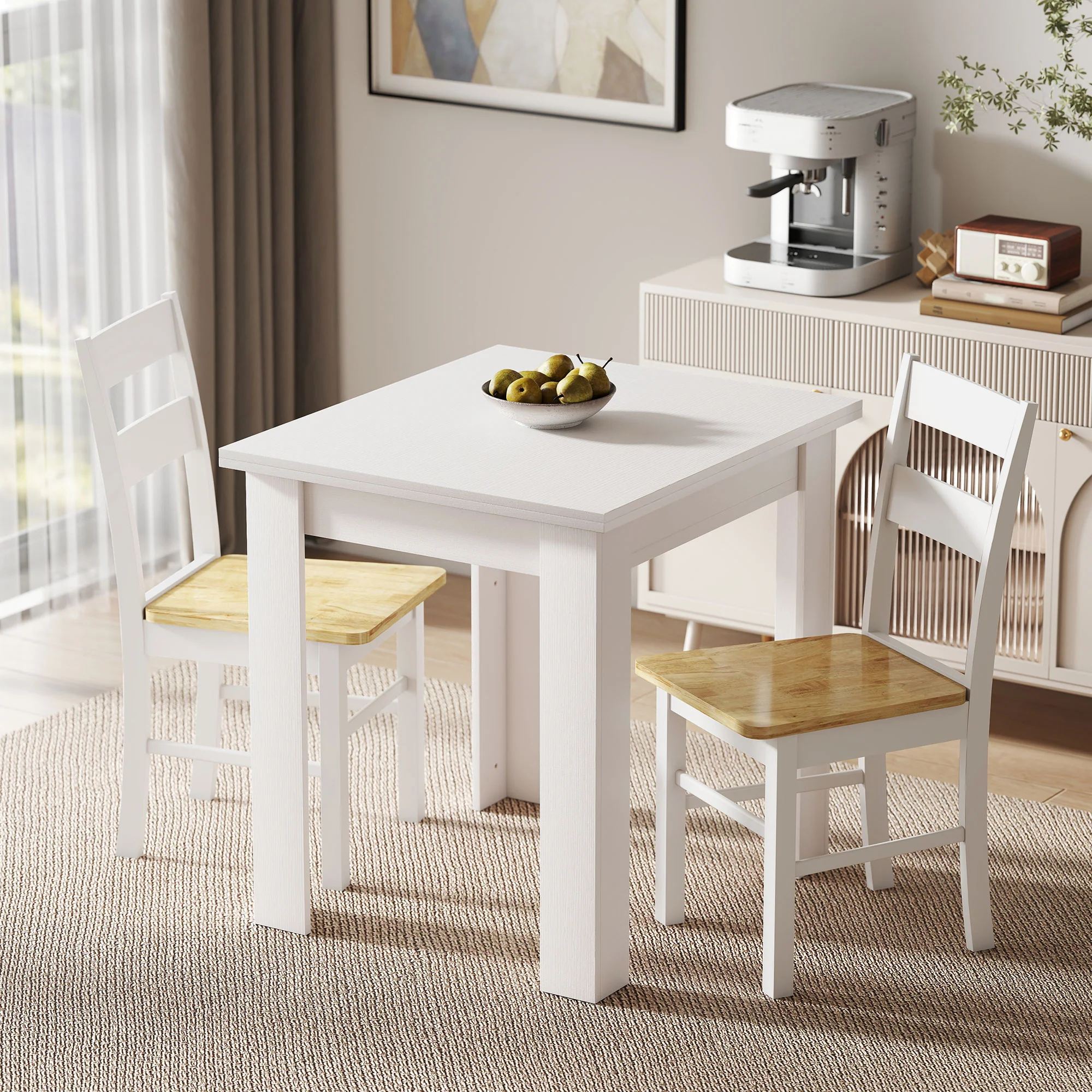 55" Extendable Dining Table for 4-6 Person, Rectangular Modern Kitchen Table with PU Handle and Felt Pads for Small Spaces, White Wood Effect - Image 9