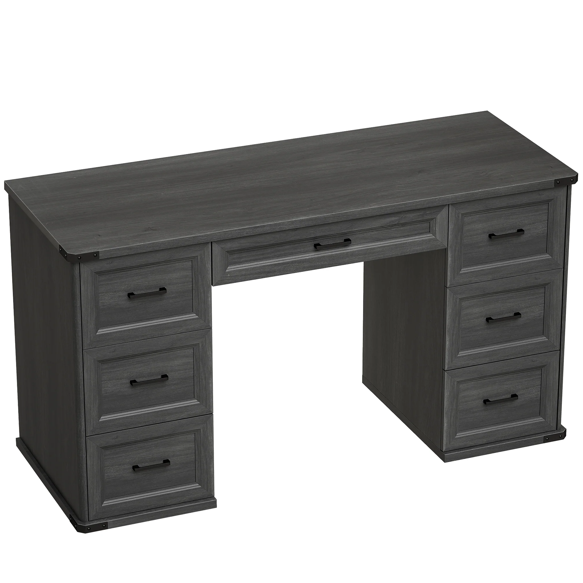 55" Farmhouse Executive Desk, Computer Desk with Drawers, Study Table for Home Office, Bedroom, Black Wood Grain - Image 12