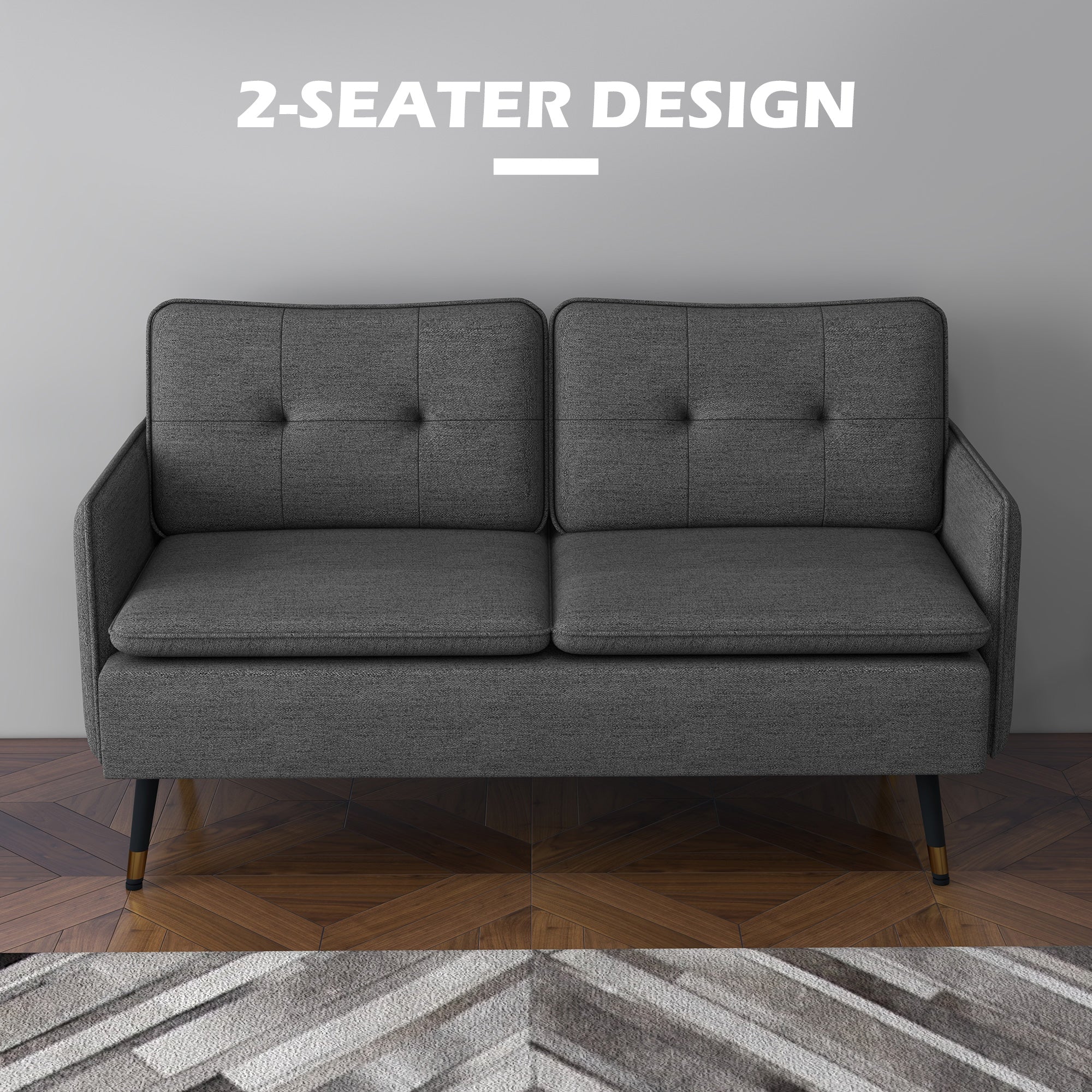 55" Tufted Loveseat for Living Room, Small Spaces Compact Sofa, Dark Grey - Image 8