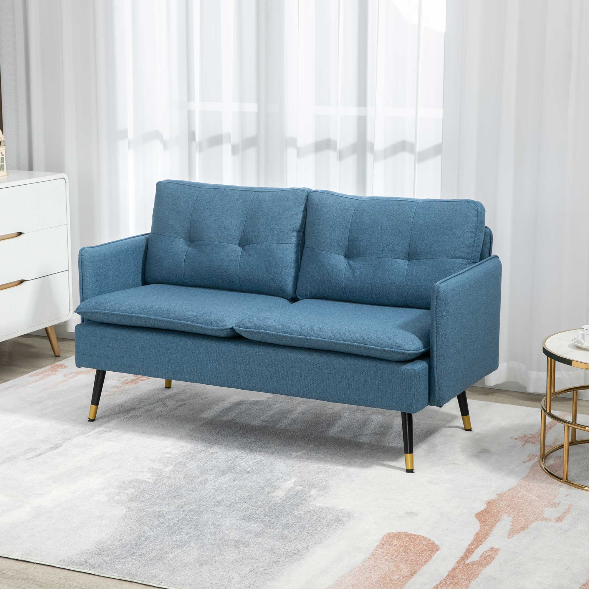 55" Tufted Loveseat for Living Room, Small Spaces Compact Sofa, Dark Blue - Image 4