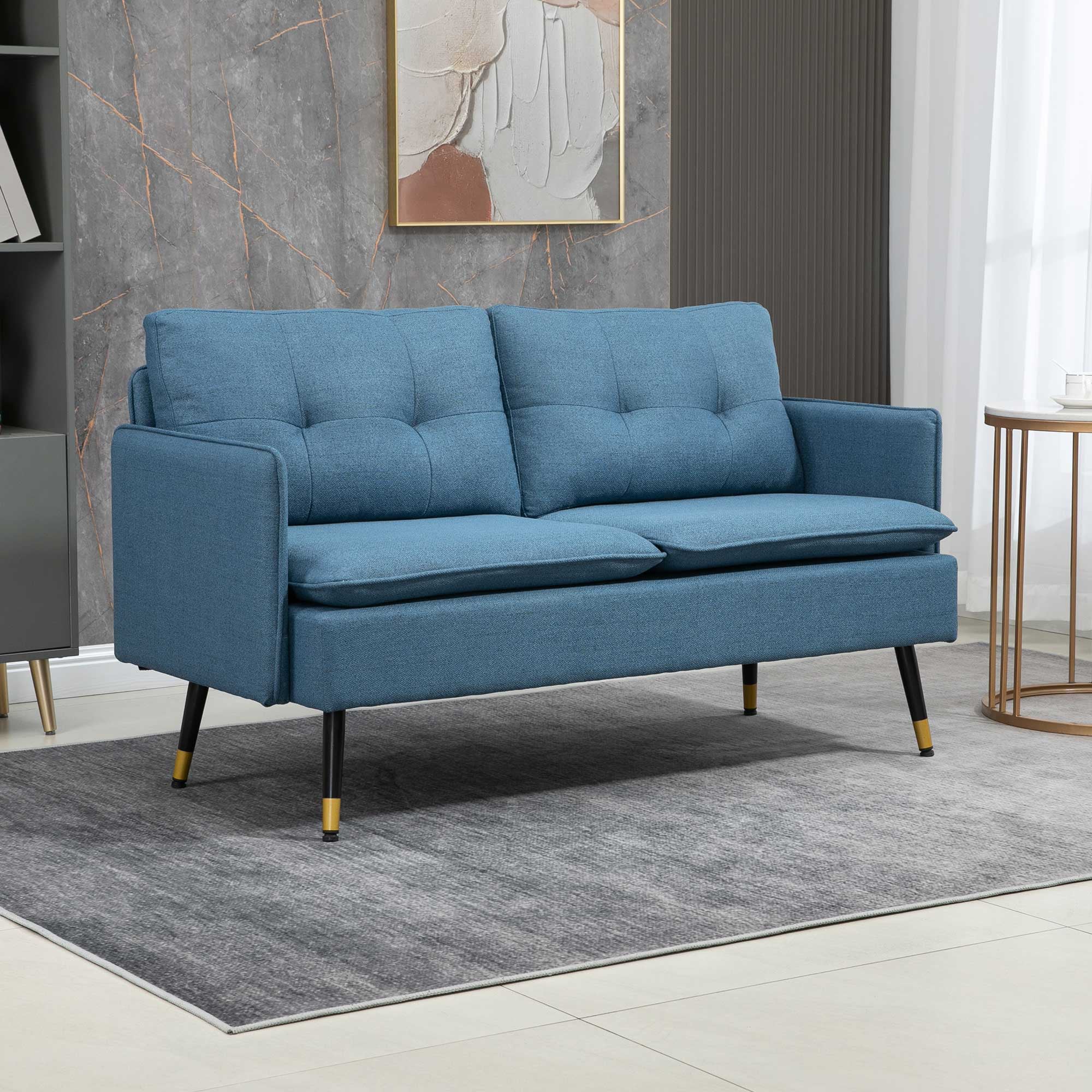 55" Tufted Loveseat for Living Room, Small Spaces Compact Sofa, Dark Blue - Image 9