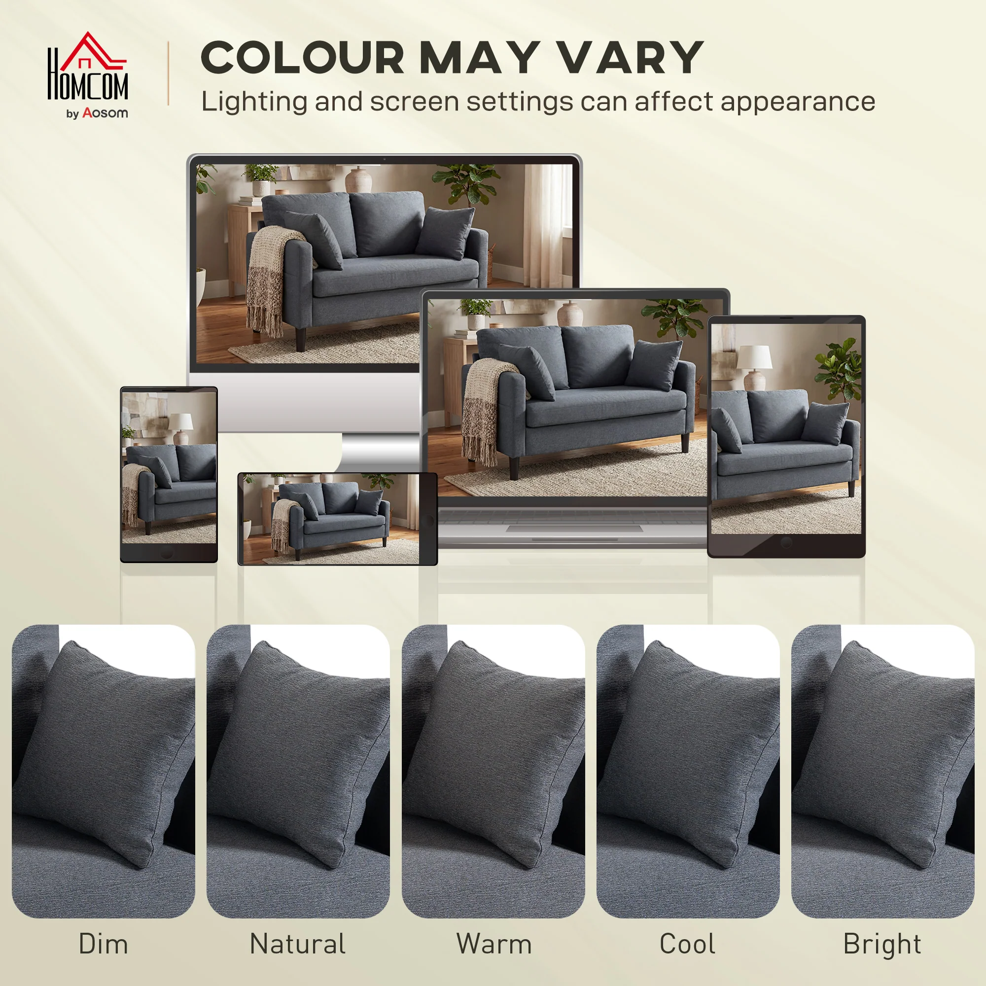 55" Loveseat Sofa, Modern Linen Upholstered Couch with Spring Cushion, 2 Pillows, 2 Seater Sofa for Living Room, Bedroom, Home Office, Dark Grey - Image 8