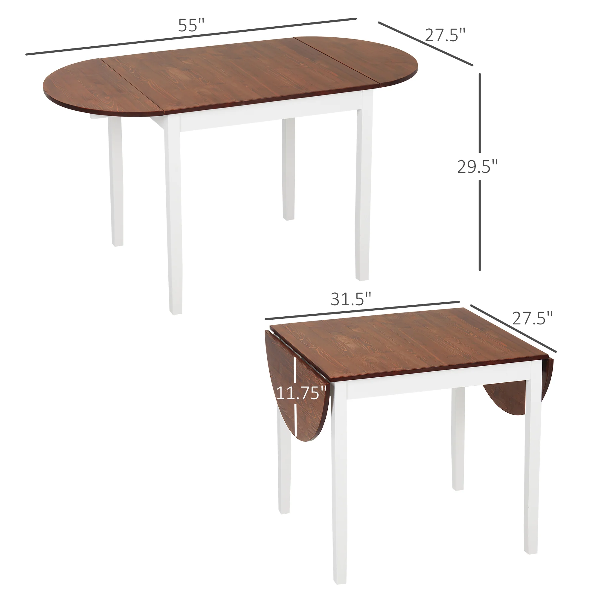 55" Wood Kitchen Table Drop Leaf Table for Small Spaces Brown - Image 5