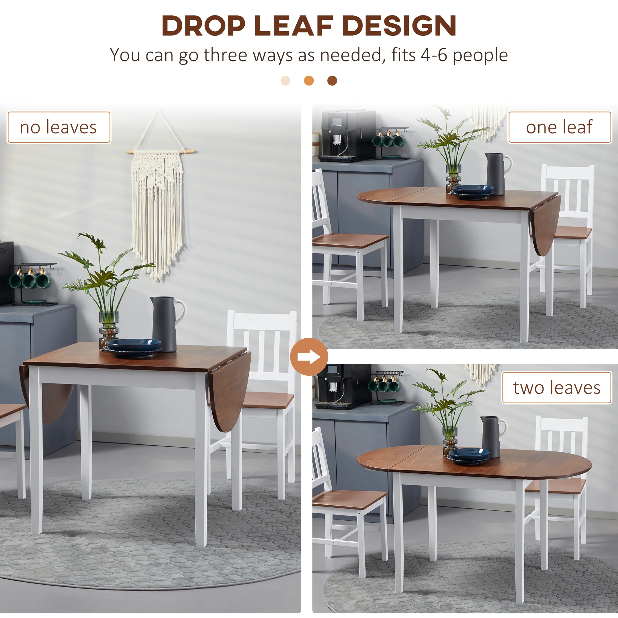 55" Wood Kitchen Table Drop Leaf Table for Small Spaces Brown - Image 7