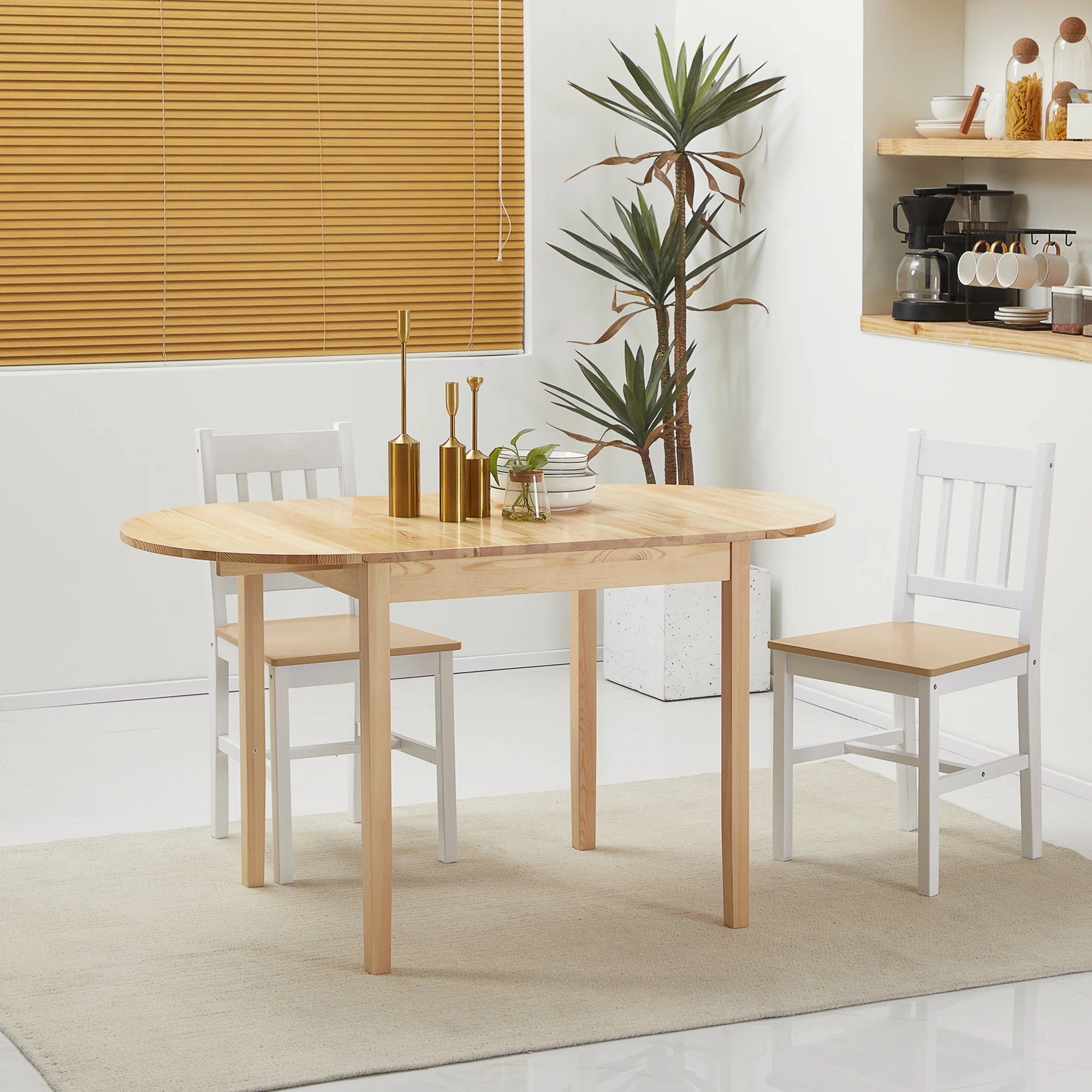 55" Wood Kitchen Table, Drop Leaf Tables for Small Spaces, Natural - Image 3