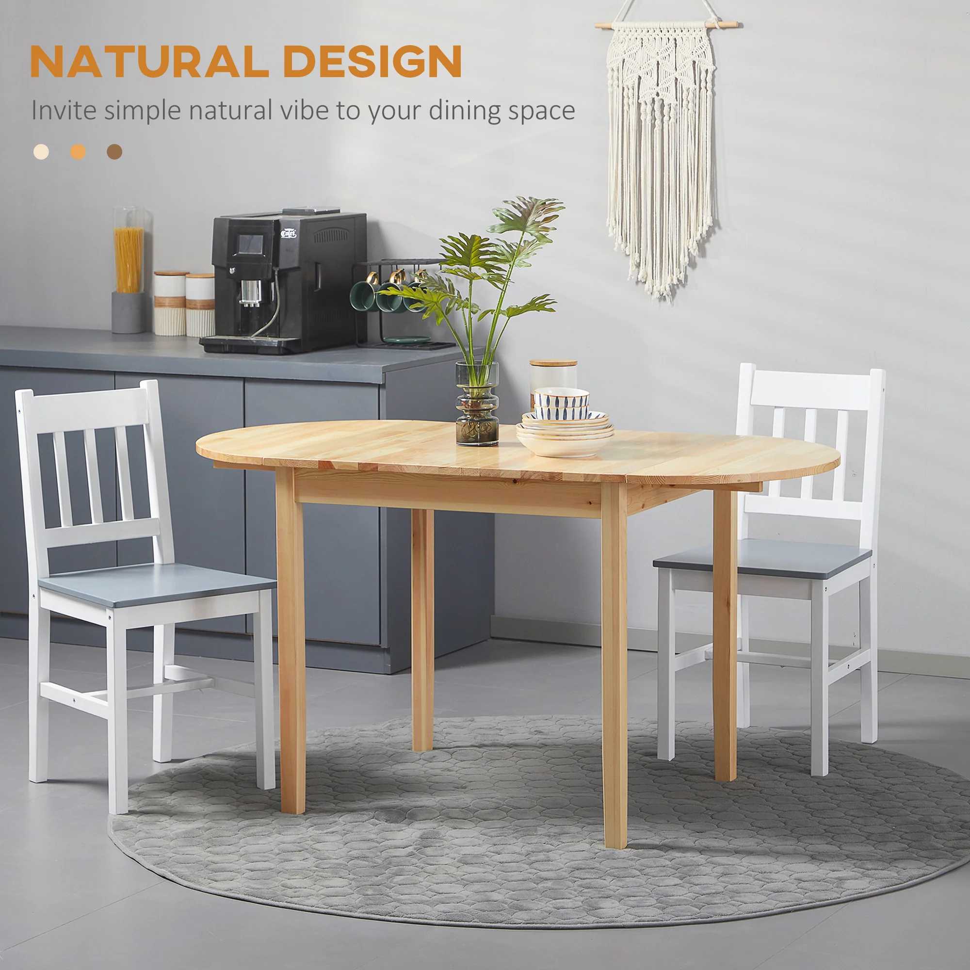 55" Wood Kitchen Table, Drop Leaf Tables for Small Spaces, Natural - Image 6