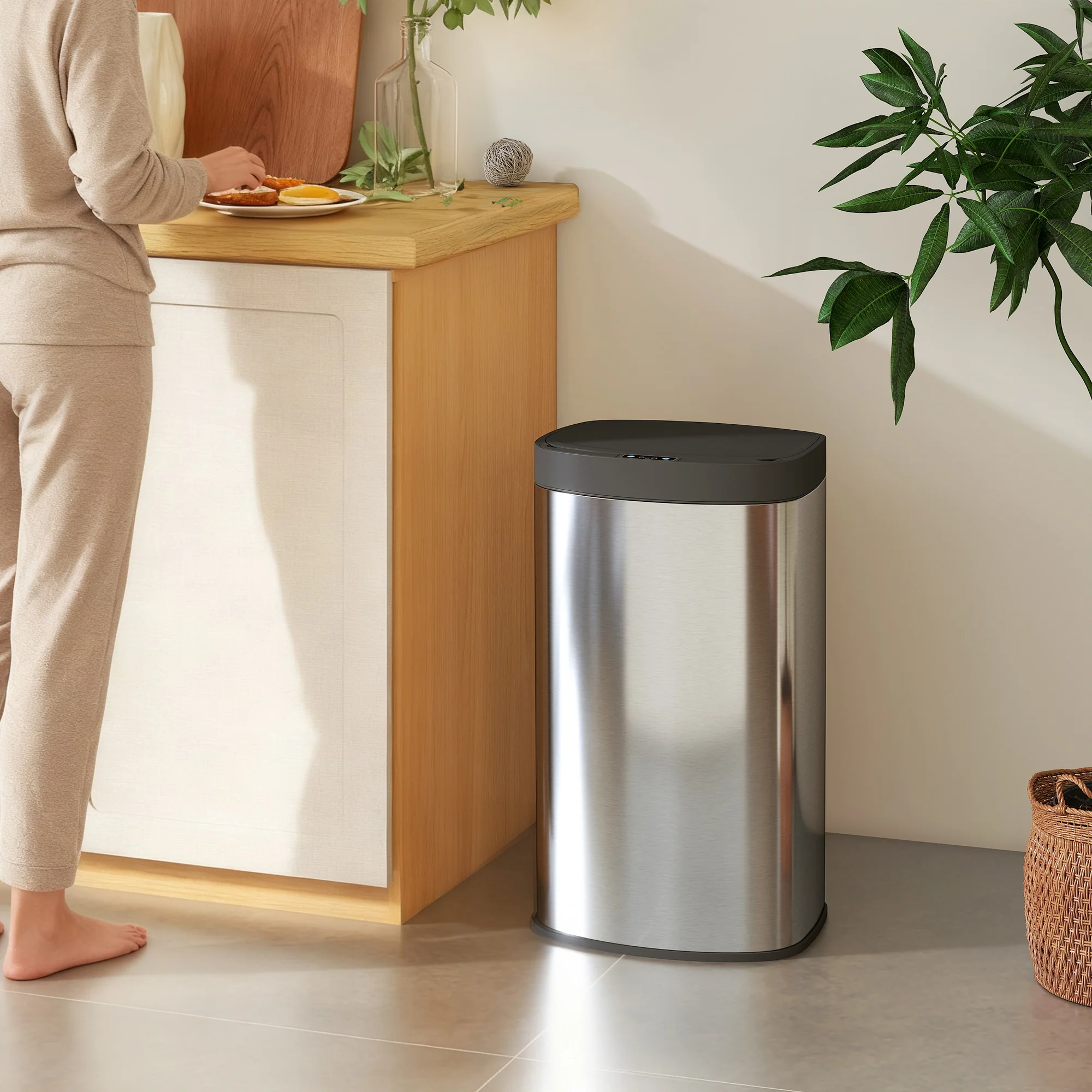 55L Sensor Bin with Soft-Close Lid, Automatic Touchless Motion Sensor Kitchen Bin with Fingerprint Resistant Stainless Steel for Hygienic Gyms, Home Office Use, Silver Tone - Image 4