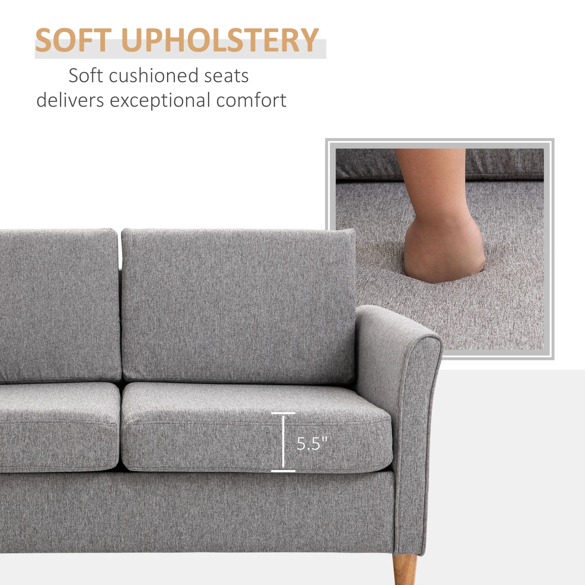 56" Loveseat with Wooden Legs 2-Seater Sofa for Living Room Bedroom, Grey - Image 9