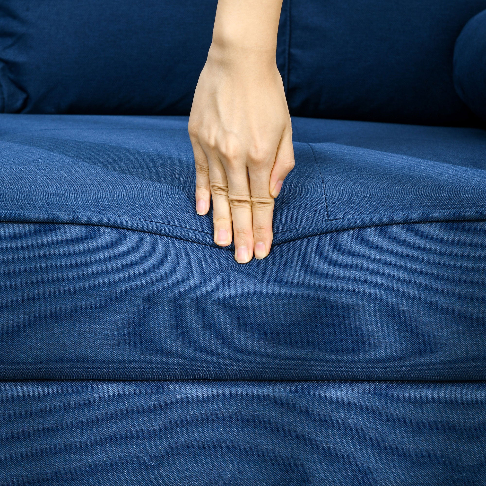 56" Loveseat with Solid Wood Frame Steel Legs Back Cushions, Blue - Image 11