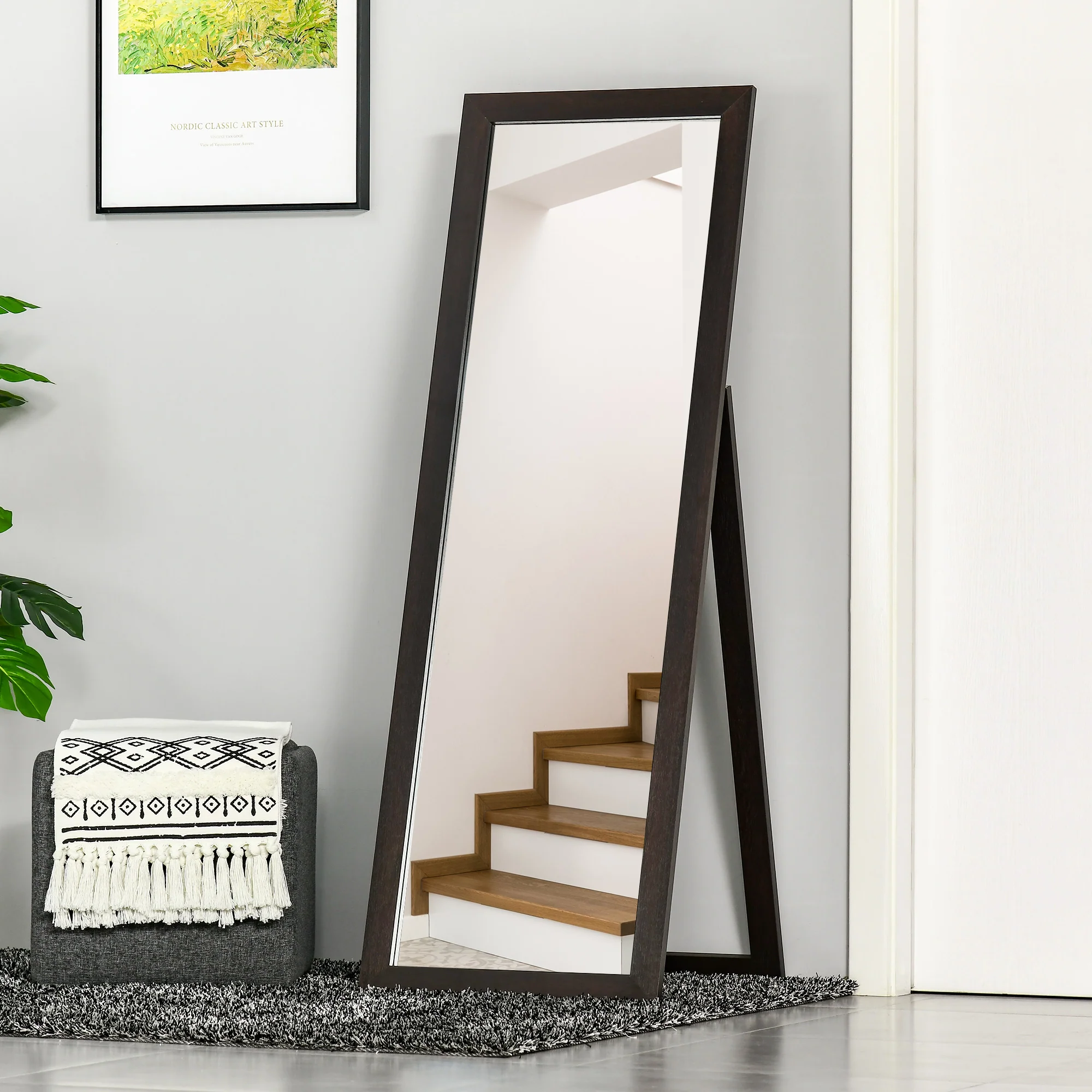 58" x 20" Full Length Mirror, Rectangular Floor Standing Mirror for Bedroom, Brown - Image 10