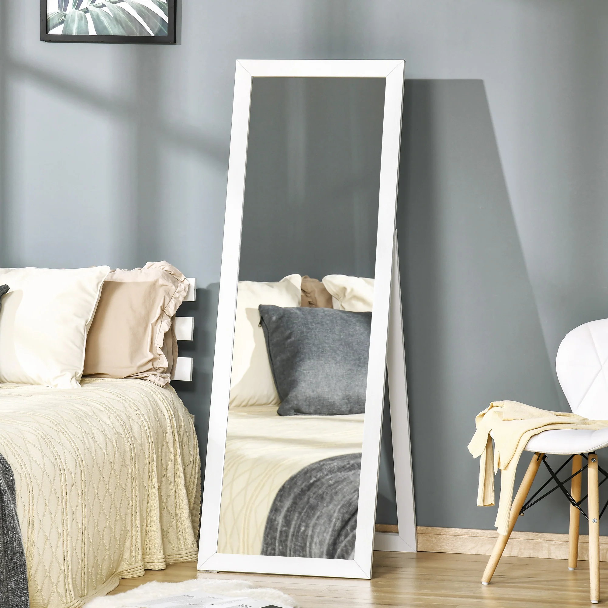 58" x 20" Full Length Mirror, Rectangular Floor Standing Mirror for Bedroom, White - Image 3