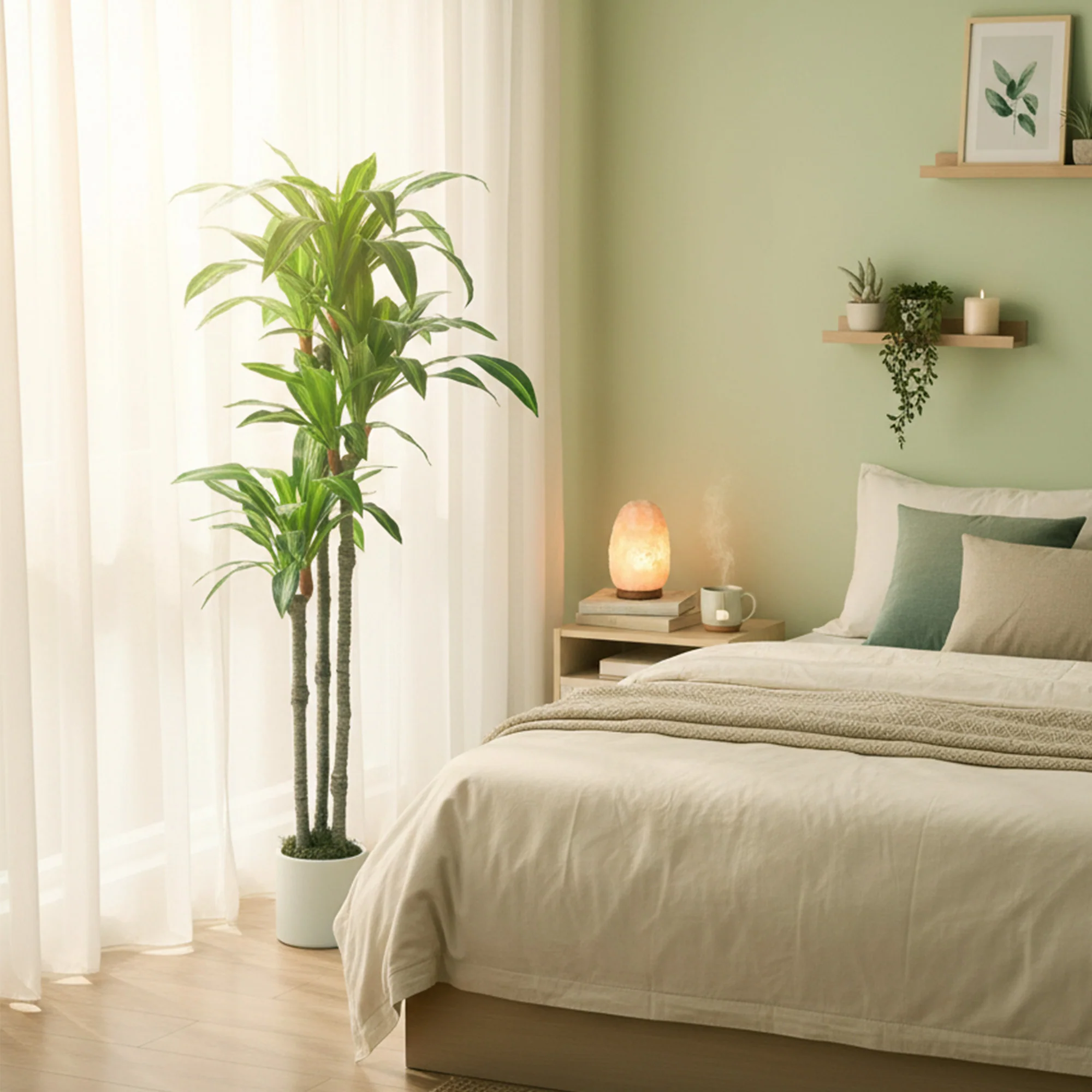5FT Artificial Dracaena Tree, Lifelike Dracaena Fake Plant with Bendable Trunks and White Planter for Living Room Bedroom Home Office Decor, Green - Image 10