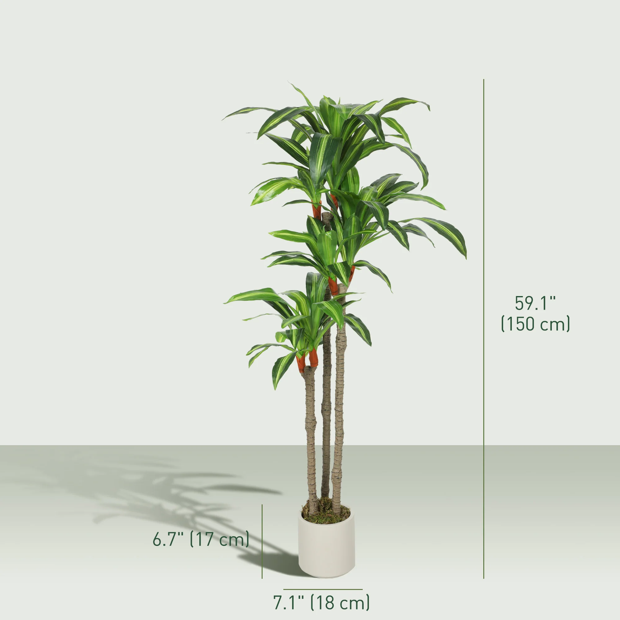 5FT Artificial Dracaena Tree, Lifelike Dracaena Fake Plant with Bendable Trunks and White Planter for Living Room Bedroom Home Office Decor, Green - Image 5