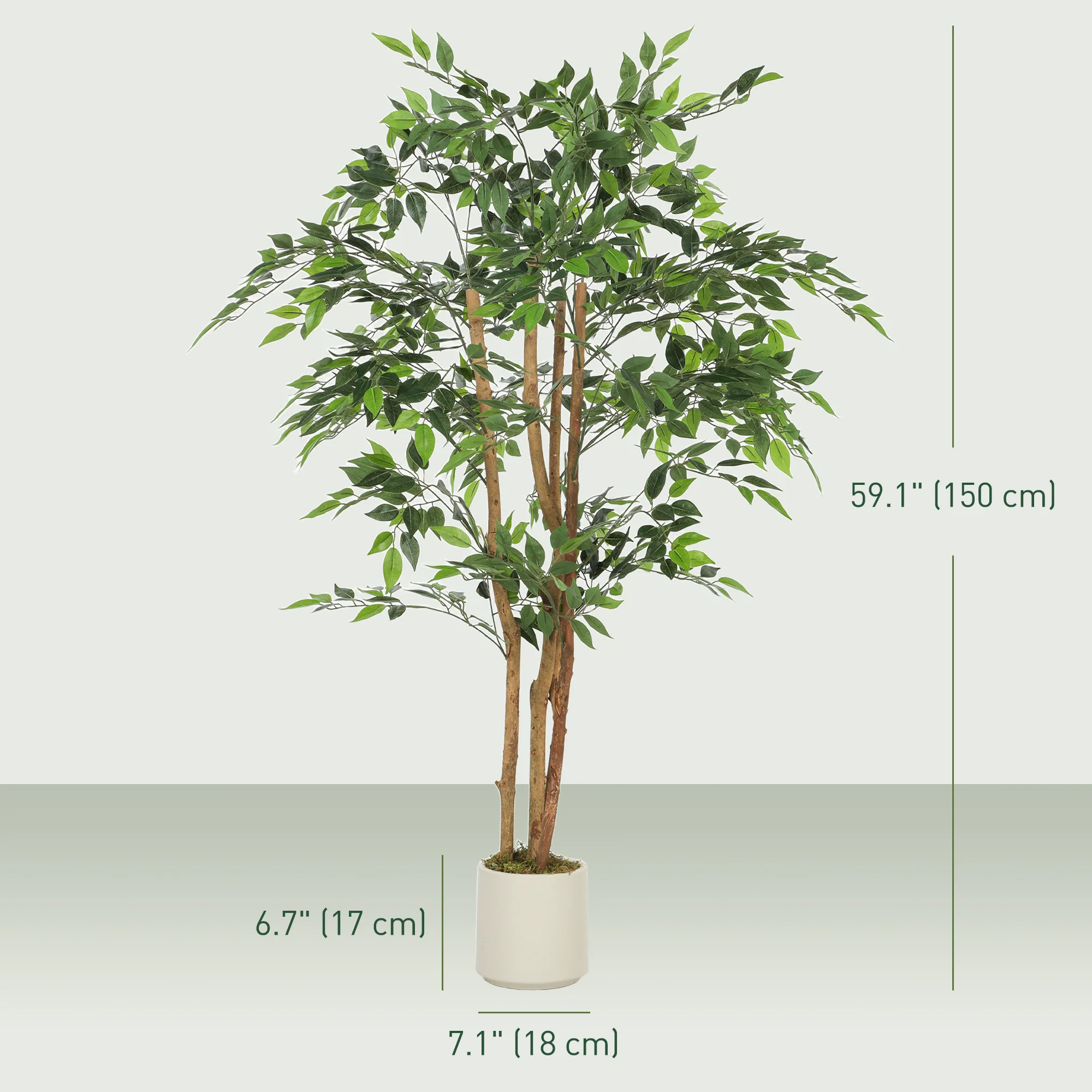 5FT Artificial Ficus Tree Set of 2, Lifelike Fake Plant with Solid Wood Trunk and Pot, Faux Ficus Tree for Indoor Living Room Home Office Decor, Green - Image 5