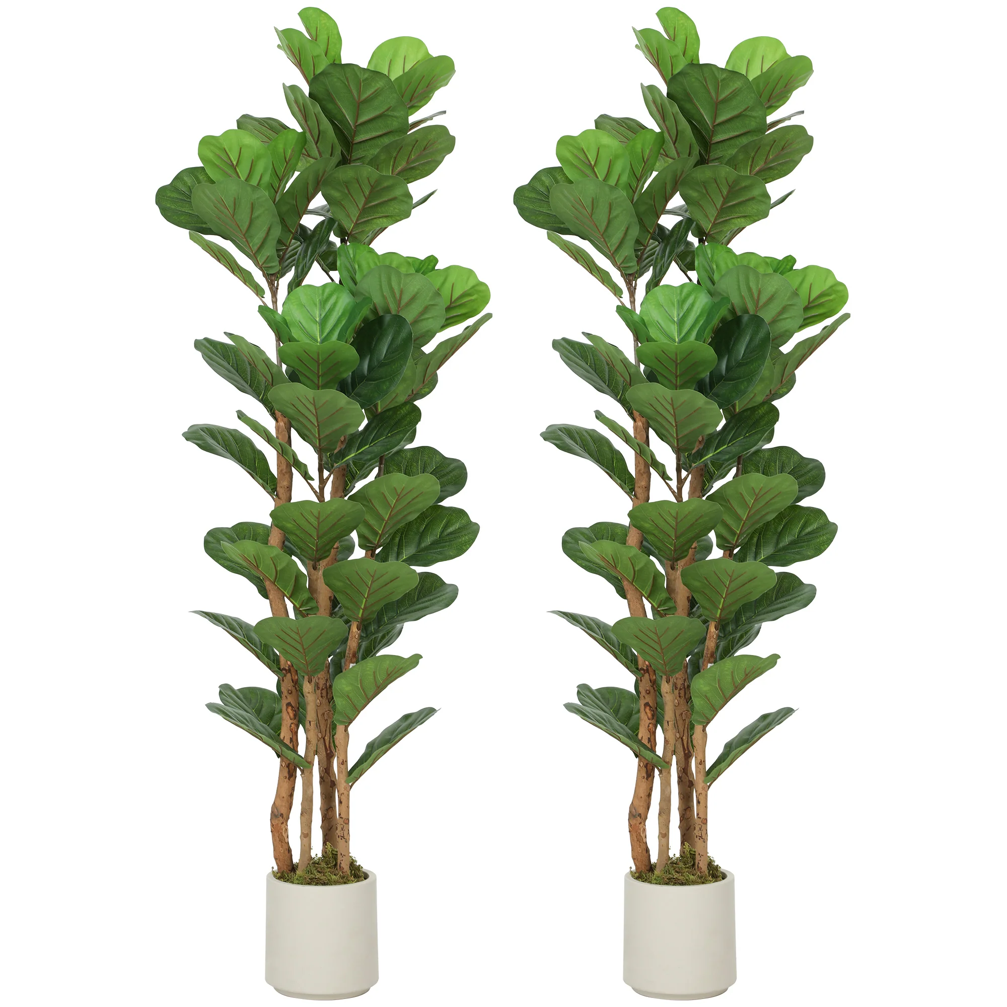 5FT Artificial Fiddle Leaf Fig Tree Set of 2 with Solid Wood Trunks, Lifelike Fake Tree with 71 Leaves in Pot for Indoor Living Room Office Home Decor, Green - Image 12