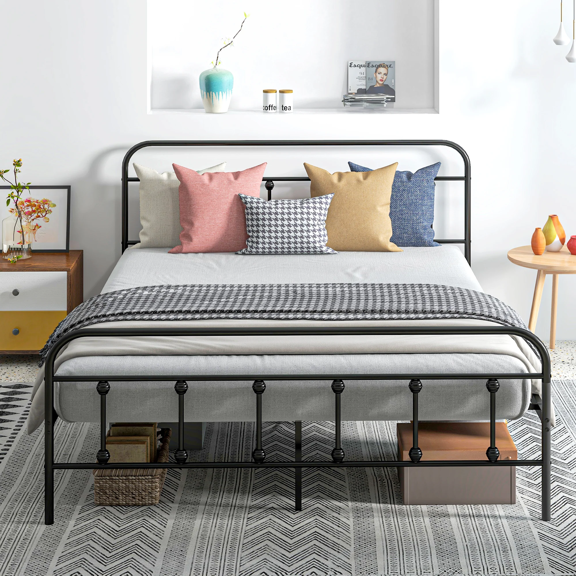 5ft King Bed Frame with Tall Headboard & Steel Slat Support, Easy Assembly, Black - Image 3
