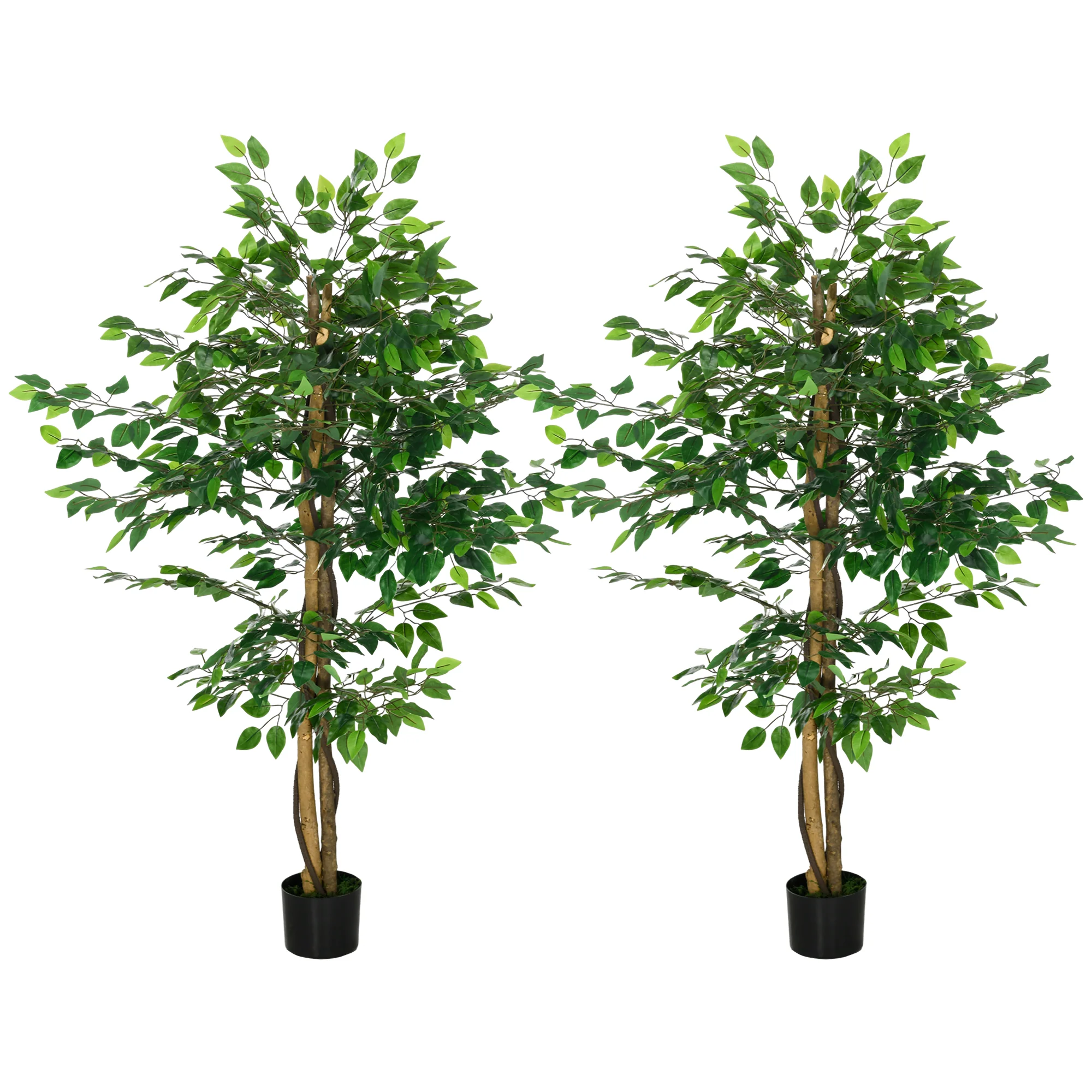 5ft Faux Ficus Plant Set of 2, Indoor Fake Plants with Pot for Home Office Living Room
