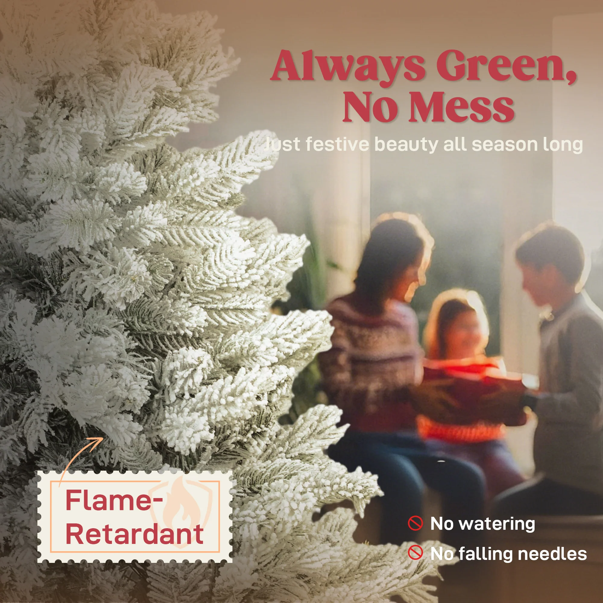 5ft Snow Flocked Christmas Tree with Realistic Tips, Foldable Metal Stand, Easy Assembly - Image 6