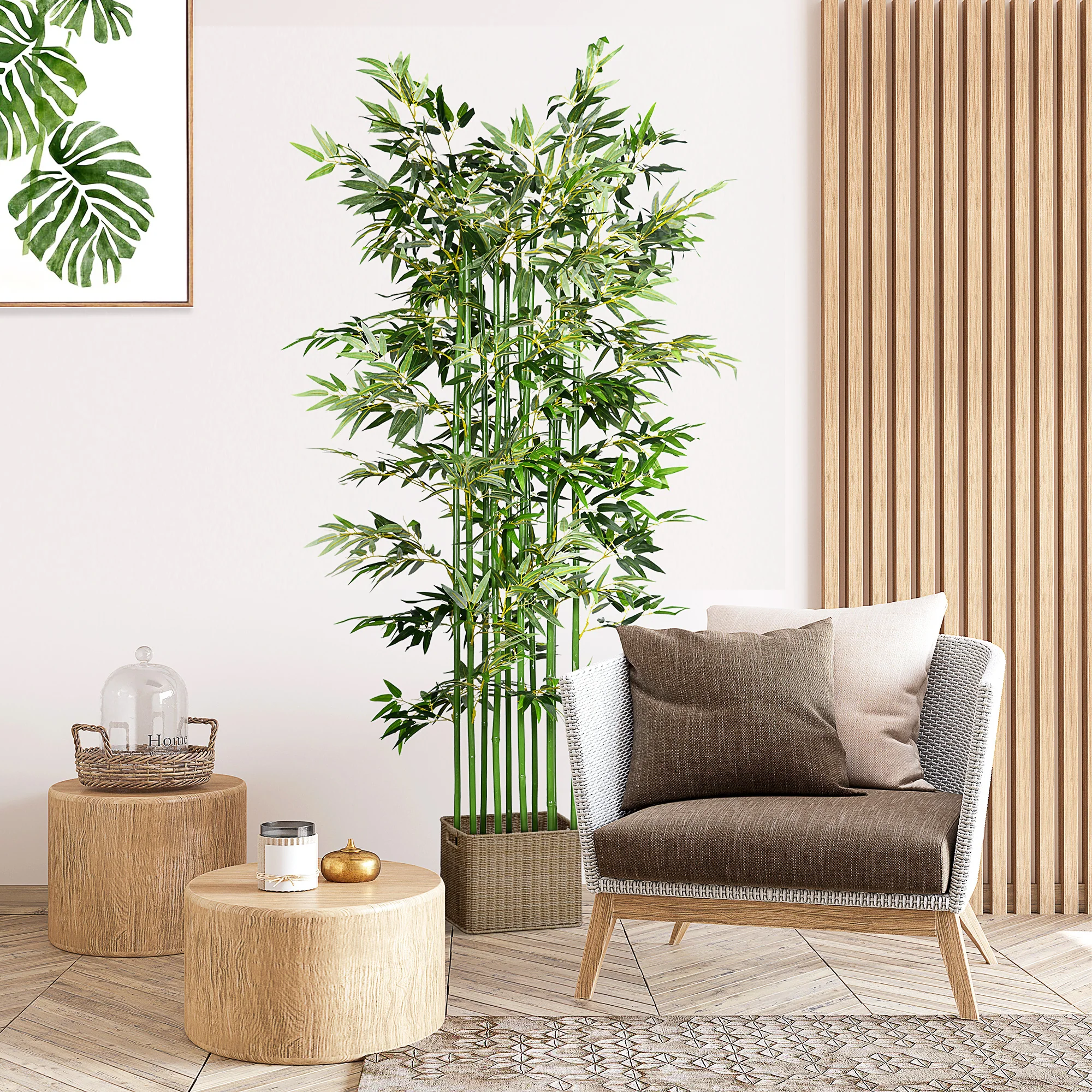 5ft Tall Artificial Bamboo Tree, Fake Bamboo Plant with Realistic Leaf and Natural Trunk, Decorative Fake Tree with Pine Wood Base for Indoor Home Office Decor - Image 4