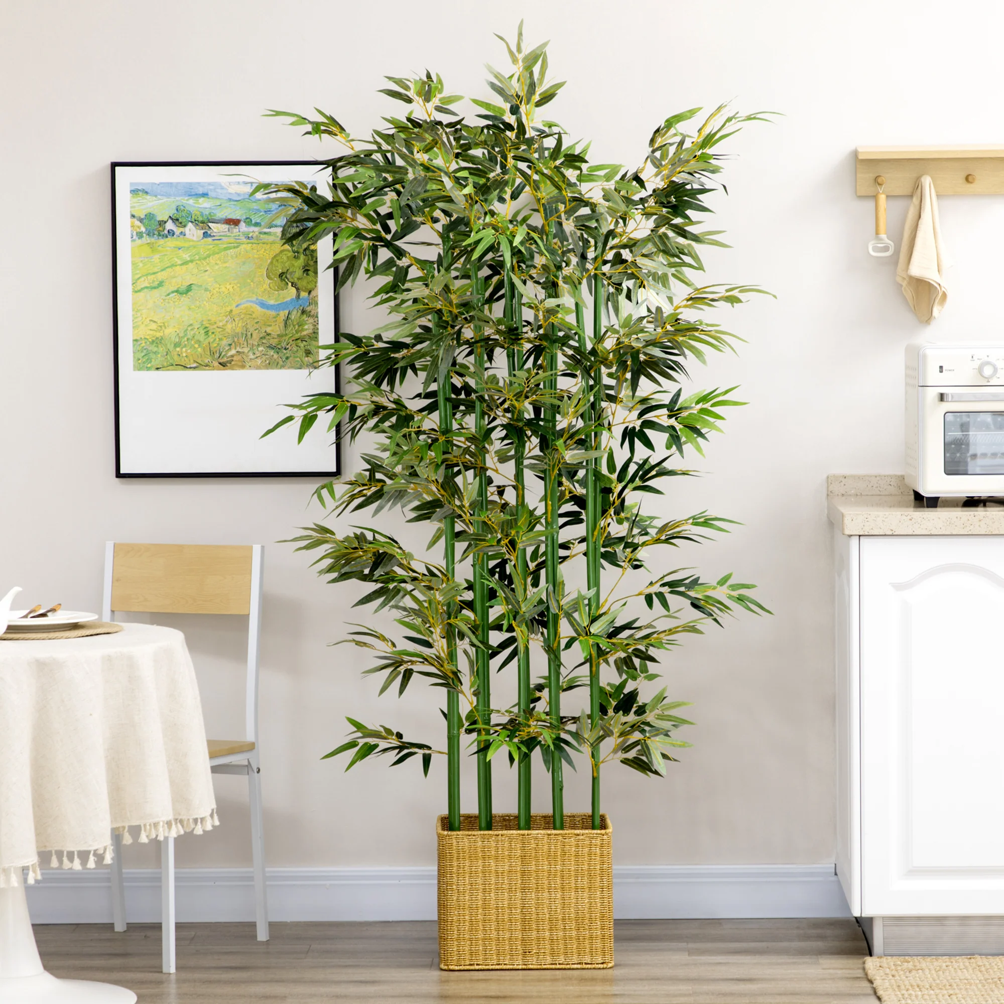 5ft Tall Artificial Bamboo Tree, Fake Bamboo Plant with Realistic Leaf and Natural Trunk, Decorative Fake Tree with Pine Wood Base for Indoor Home Office Decor - Image 8