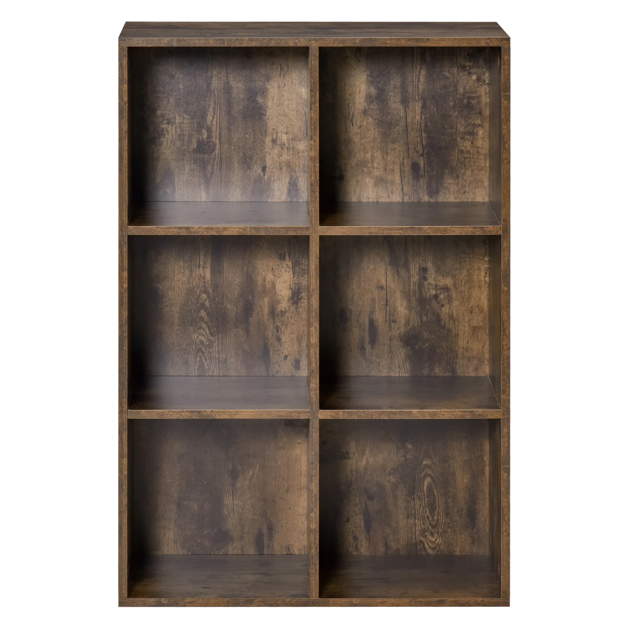6-Cube Bookcase, Storage Display Shelves for for Study Room, Living Room, Rustic Brown - Image 2