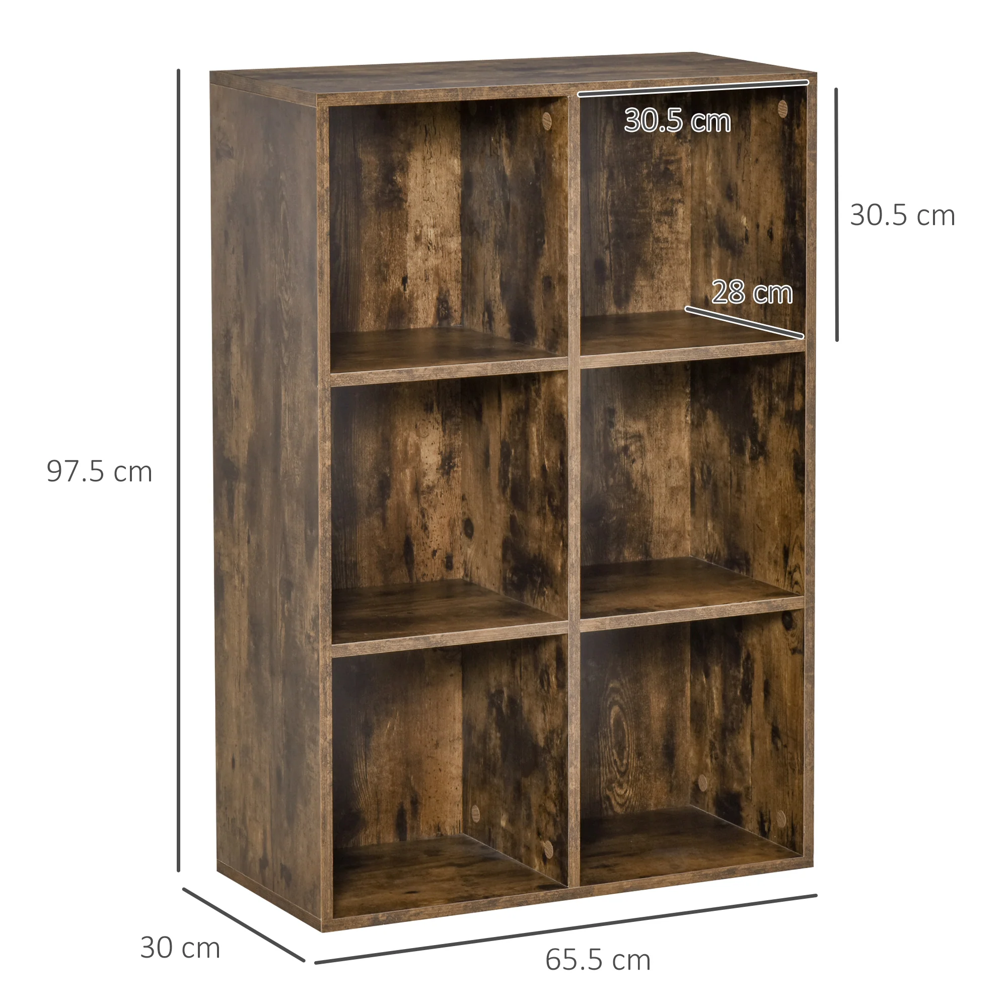 6-Cube Bookcase, Storage Display Shelves for for Study Room, Living Room, Rustic Brown - Image 5