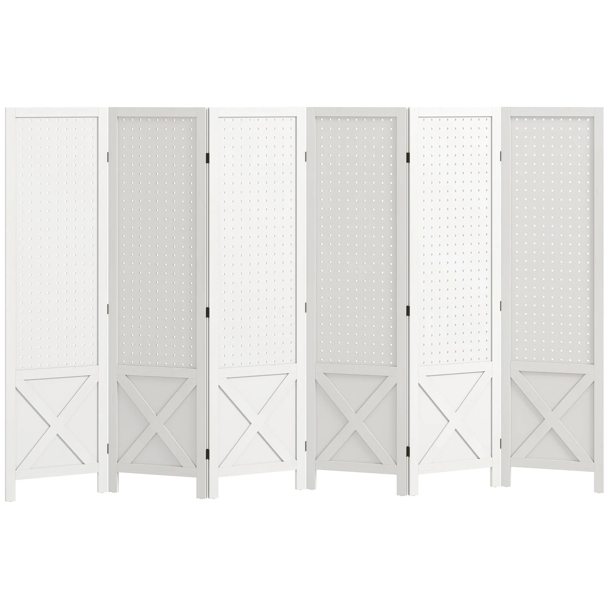6 Panel Pegboard Display Room Divider, 56.9" Tall Wood Indoor Portable Folding Privacy Screen, Partition Wall Divider for Bedroom, White - Image 12