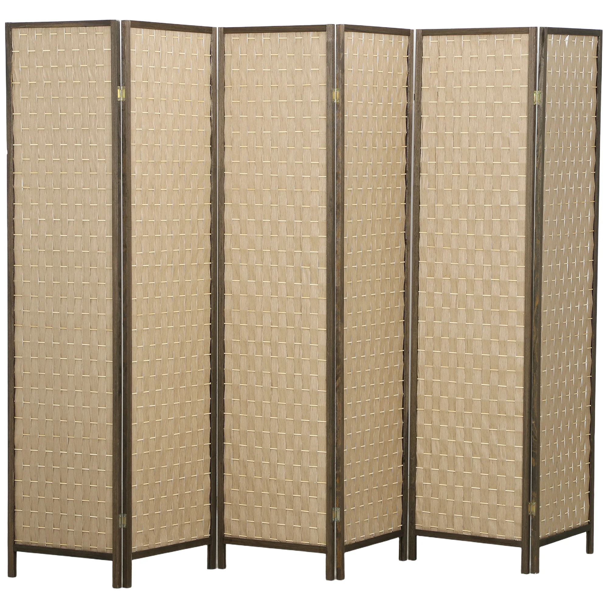 6 Panel Room Divider, 6 FT Lightweight Folding Privacy Screen, Freestanding Handwoven Partition for Living Room Bedroom Office, Brown - Image 2