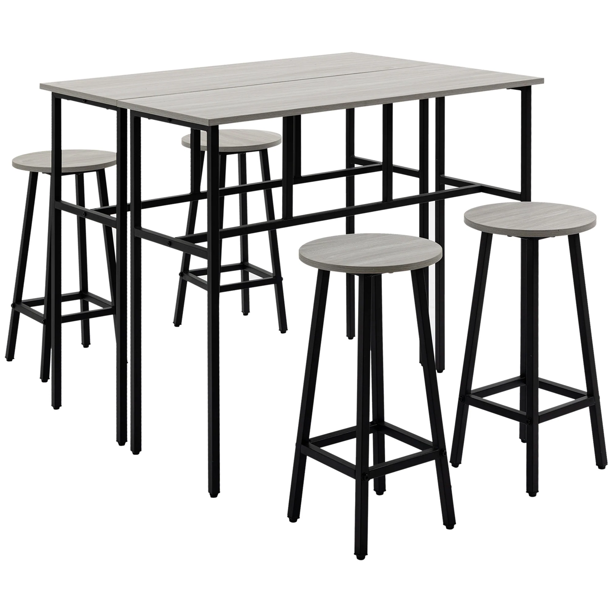 6-Piece Bar Table Set with 2 Tables & 4 Stools, Grey