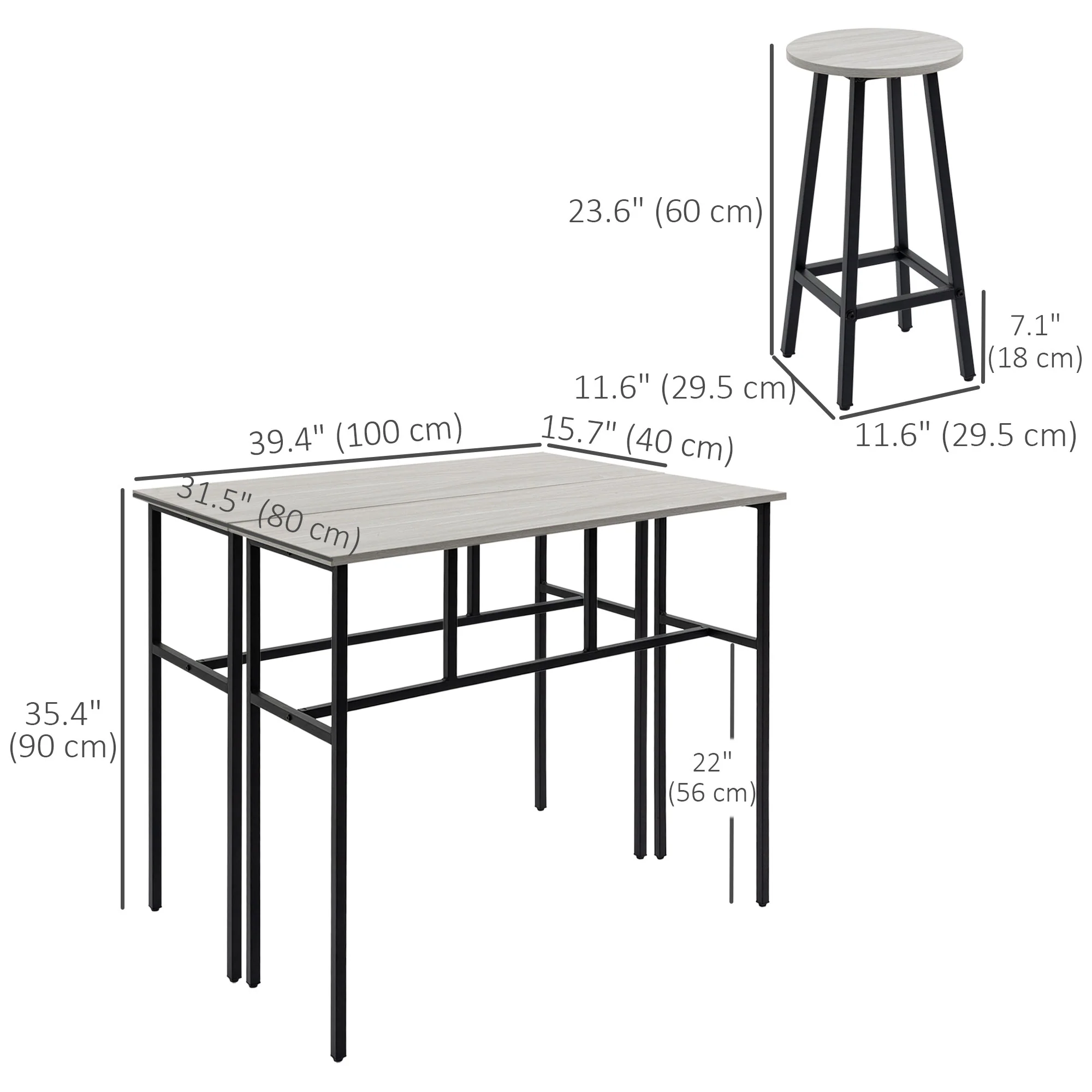 6-Piece Bar Table Set with 2 Tables & 4 Stools, Grey - Image 5
