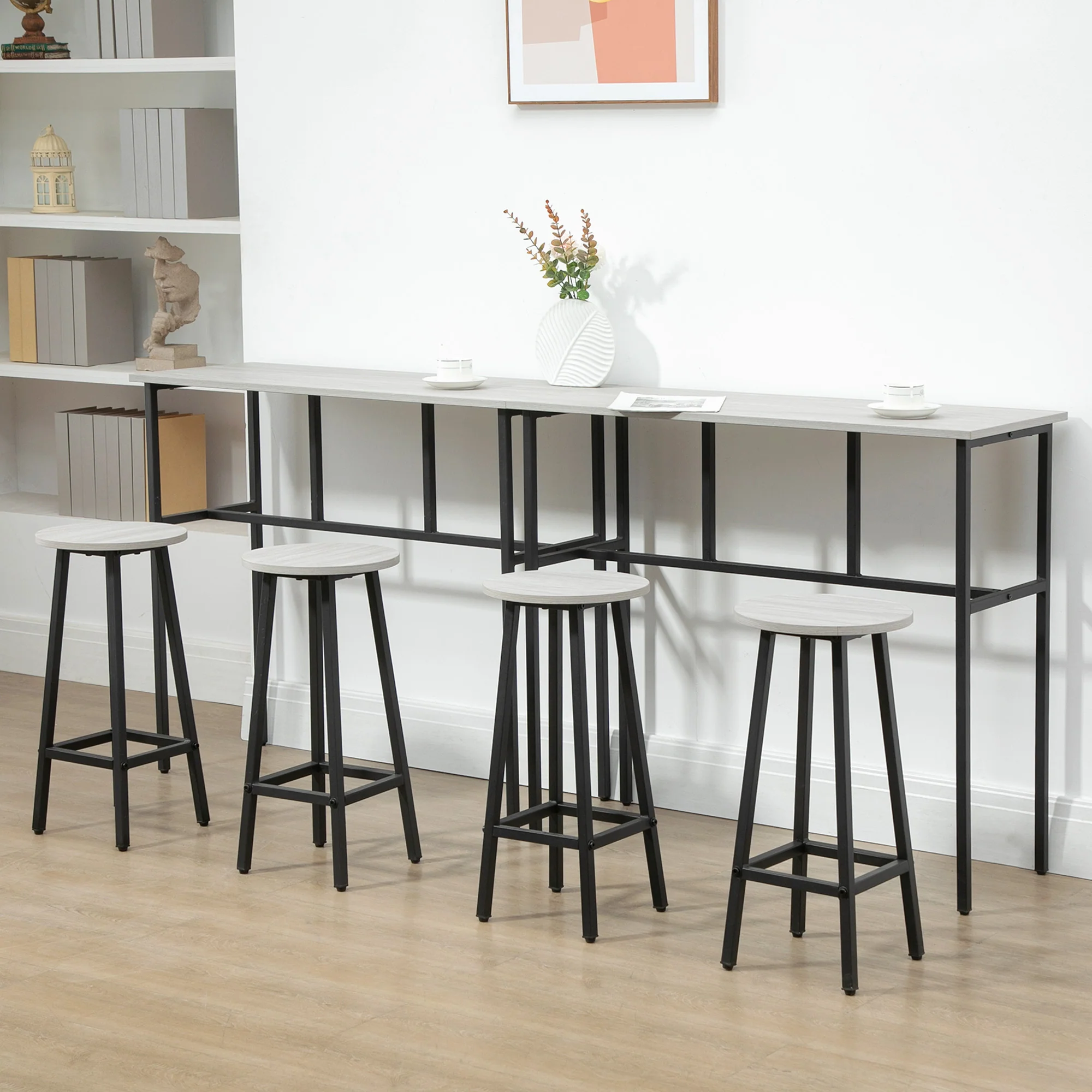 6-Piece Bar Table Set with 2 Tables & 4 Stools, Grey - Image 6