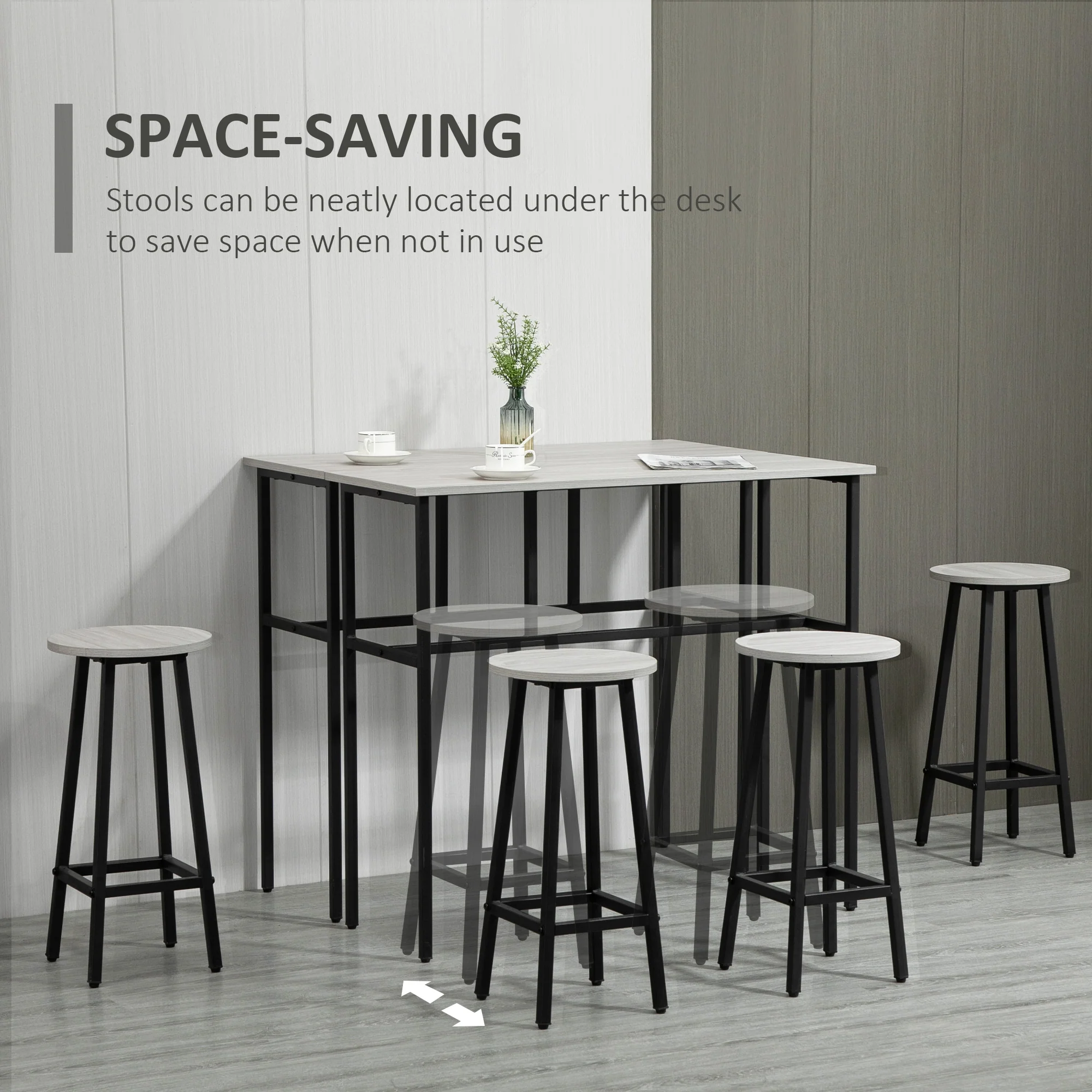 6-Piece Bar Table Set with 2 Tables & 4 Stools, Grey - Image 8