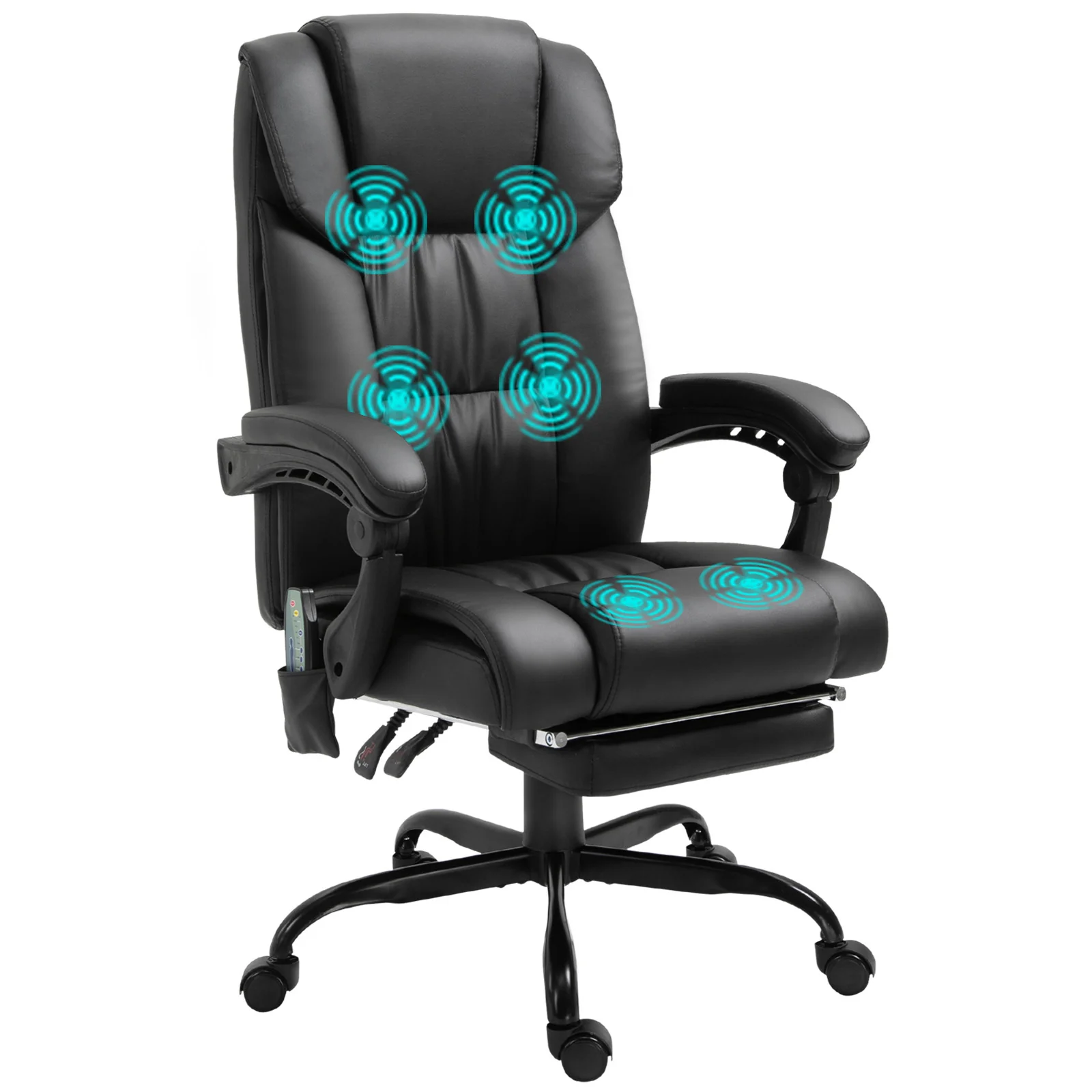 PU Office Chair with 6-Point Massage, Lumbar Pillow & Footrest for Home Office, Black