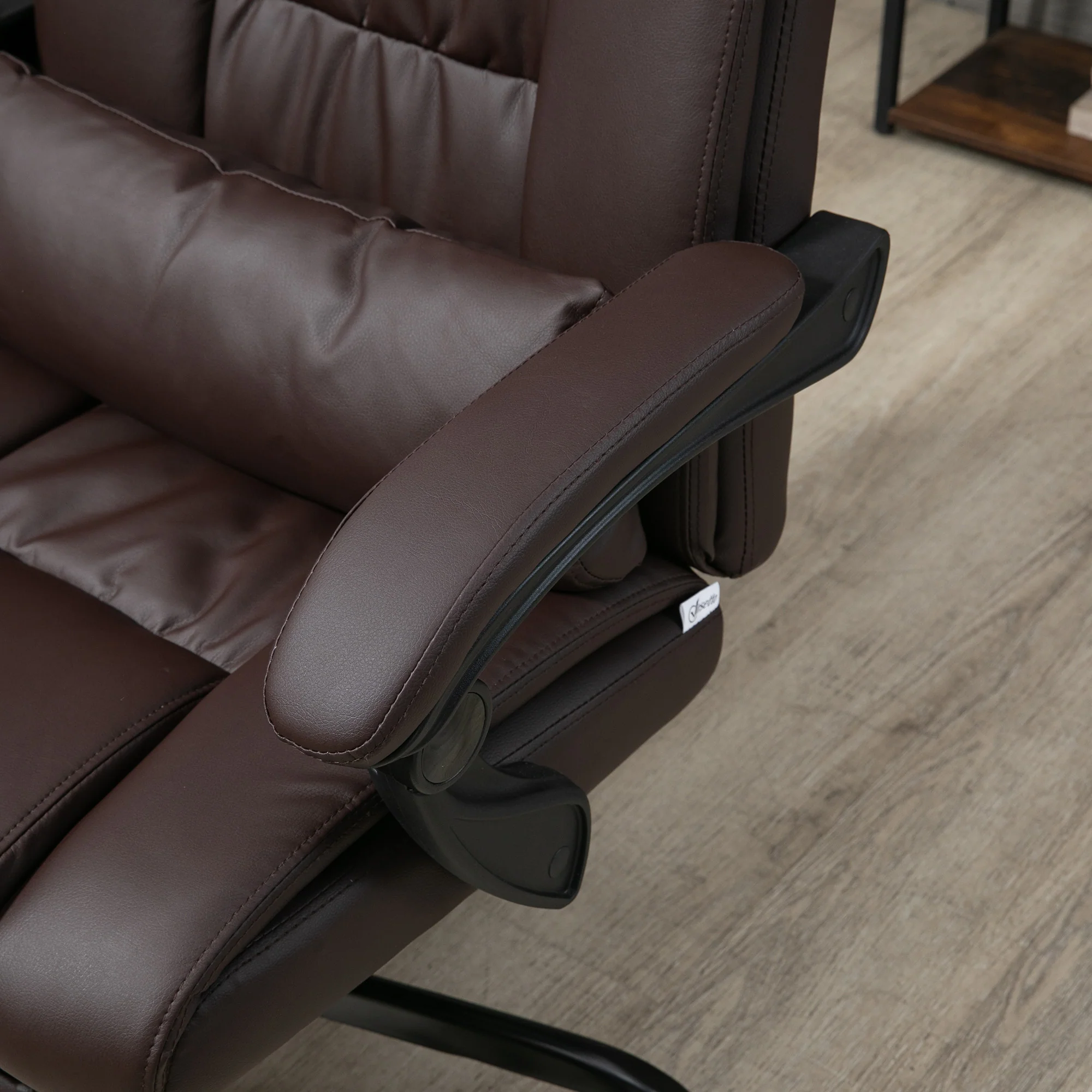 PU Office Chair with 6-Point Massage, Lumbar Pillow & Footrest for Home Office, Brown - Image 12