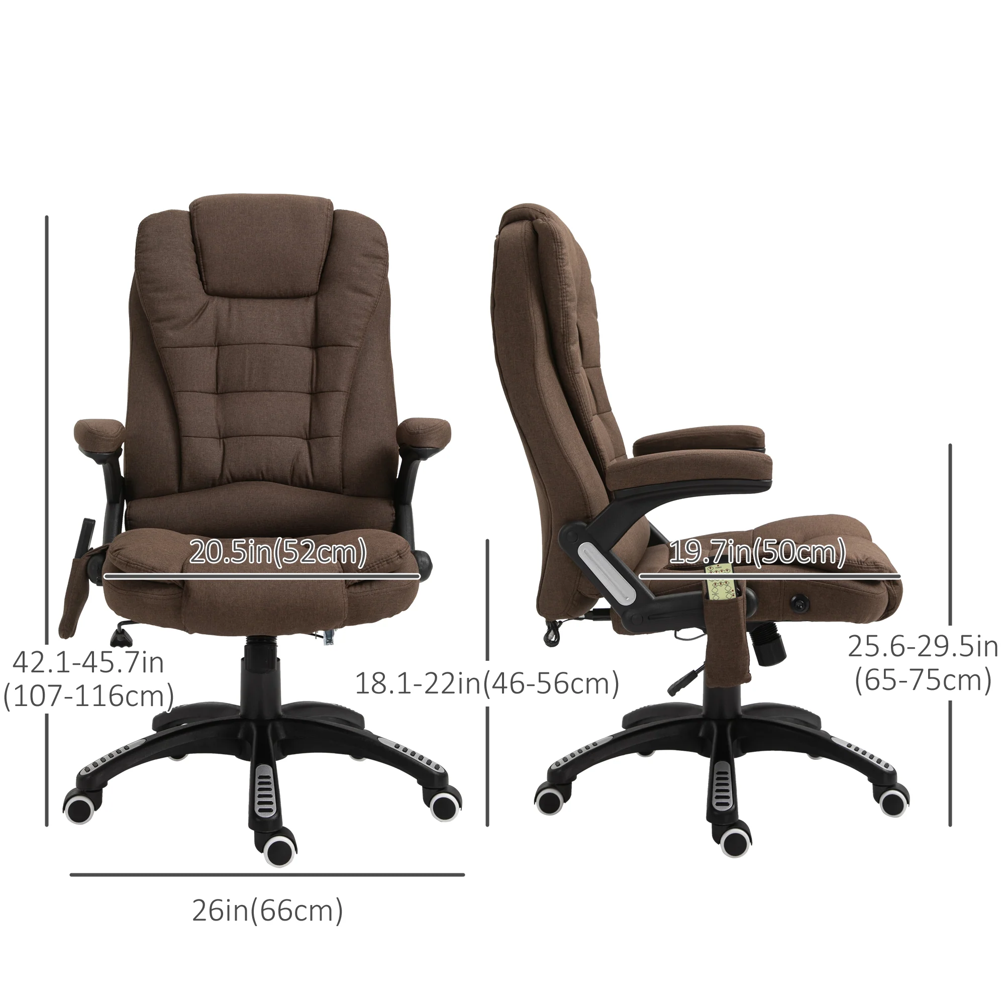 6 Point Vibrating Massage Office Chair, High Back Executive Chair with Reclining Back, Brown - Image 5