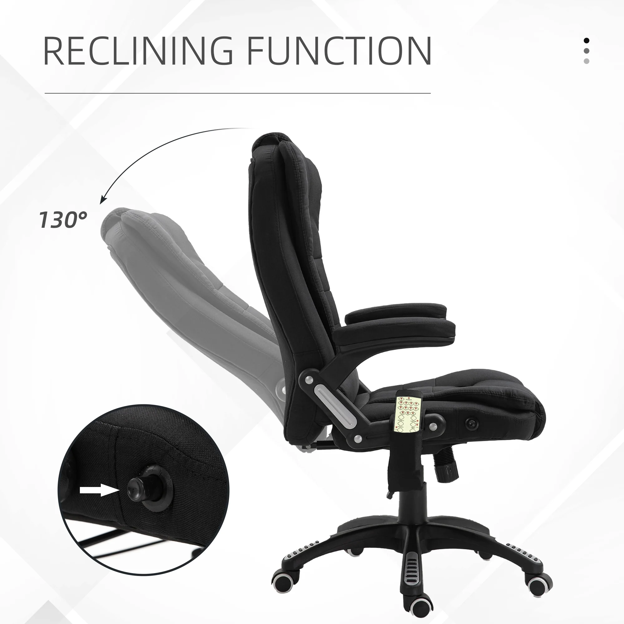 6 Point Vibrating Massage Office Chair, High Back Executive Chair with Reclining Back, Black - Image 8