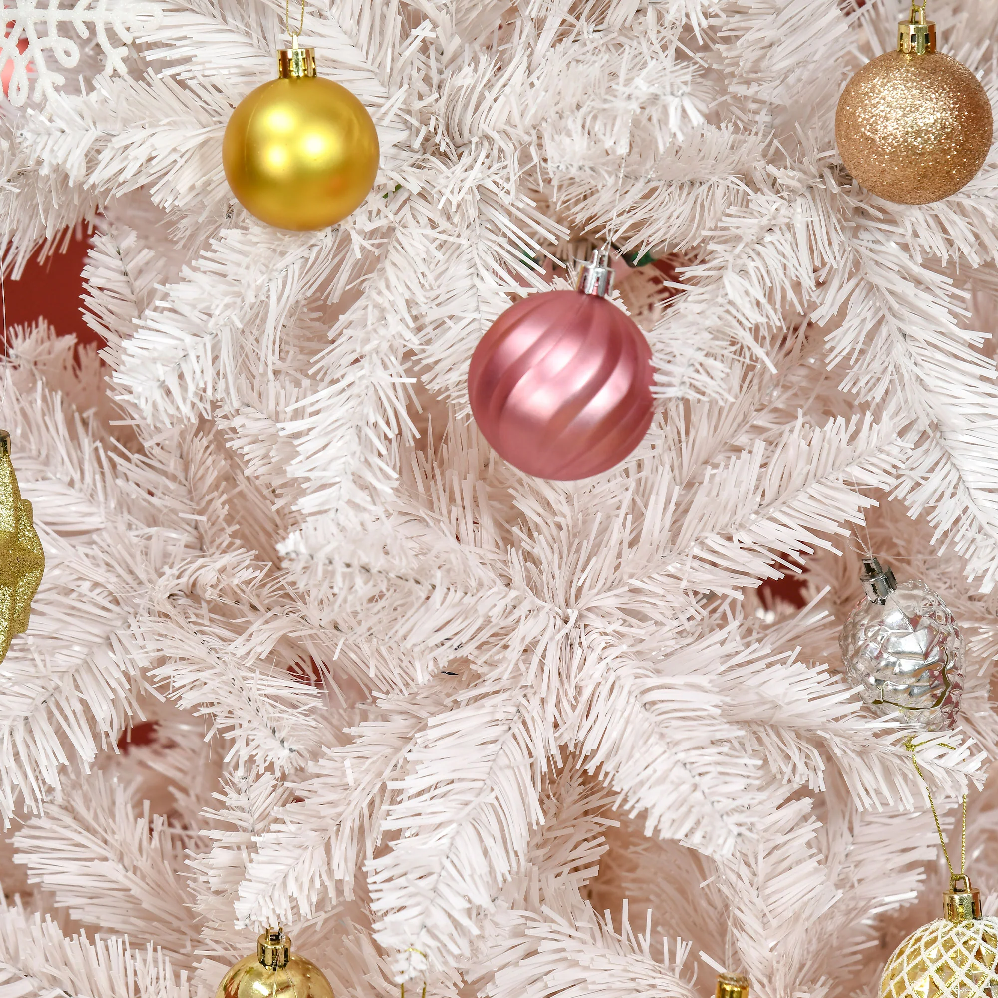 6' Unlit Pencil Fir Artificial Tree with Realistic Branches & Steel Base, Pink & White - Image 10